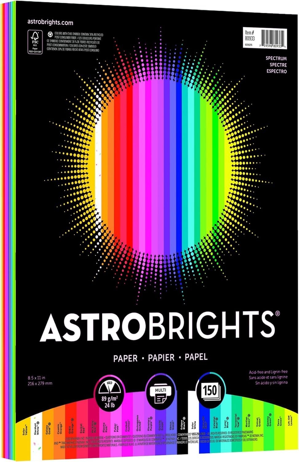 Astrobrights 25-Color Paper Assortment, 8.5”x11”, 150 Sheets – Vibrant & Eco-…