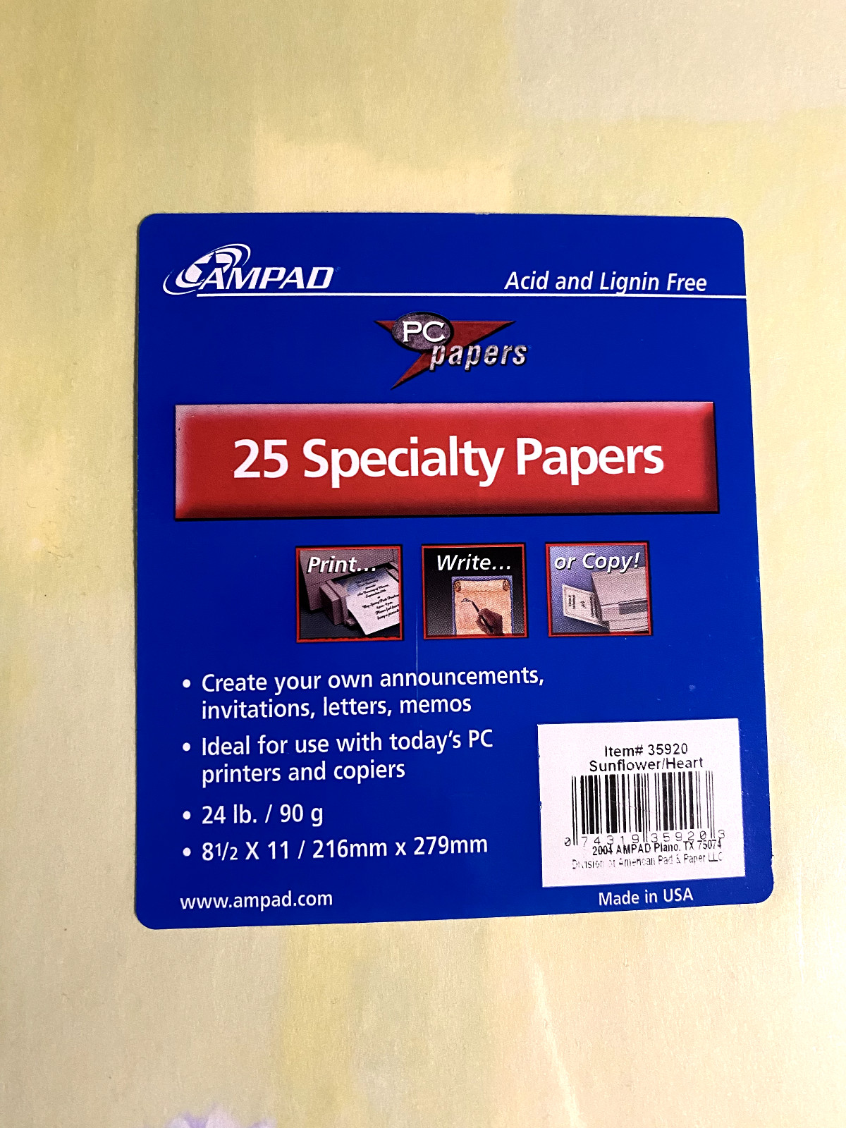 Vintage AMPAD 25 Specialty PC Copy Printer Paper Sunflower Heart Rainbow Sealed