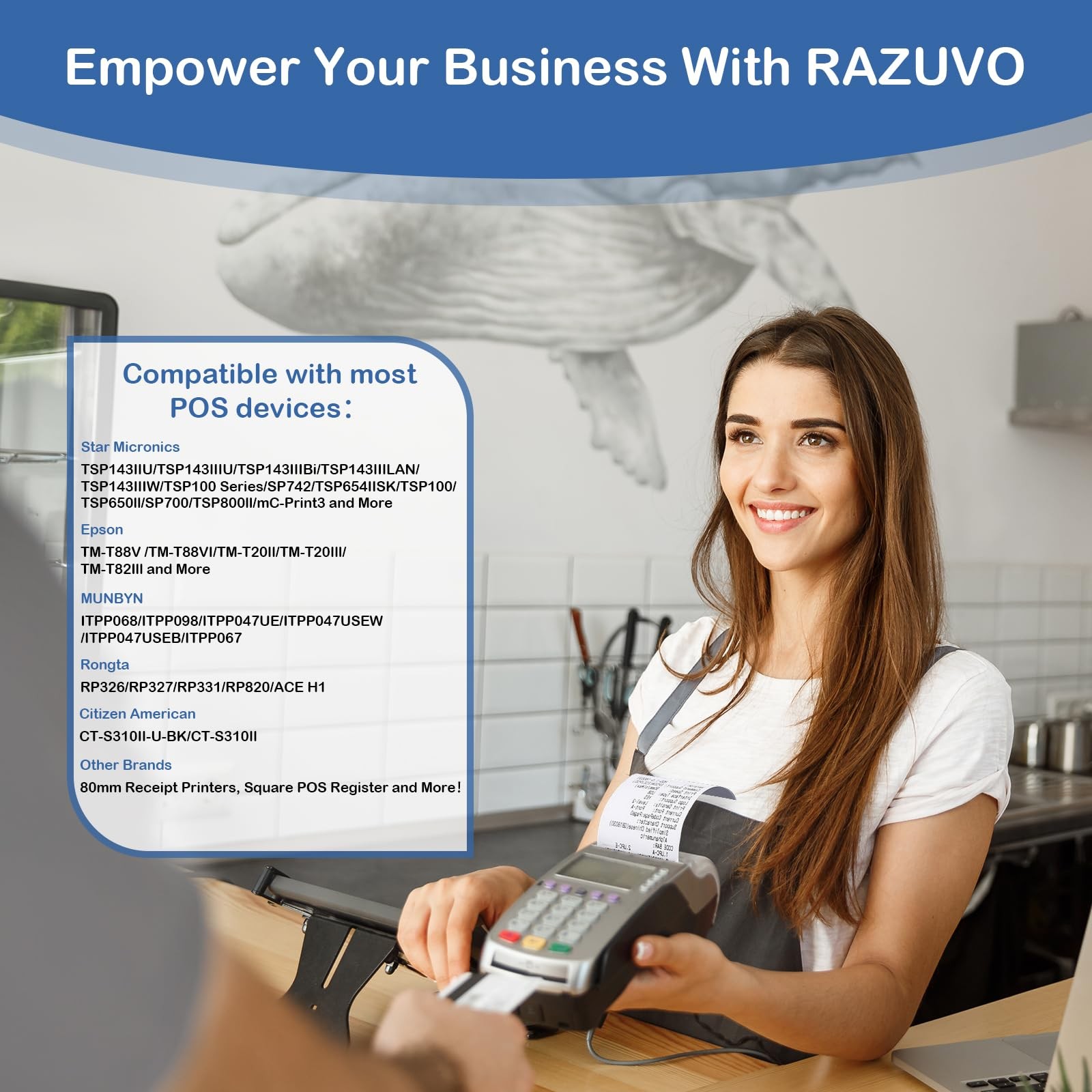 Razuvo 2 1/4″ x 50′ Thermal Paper Rolls (50 2 x 50 50 Roll, white