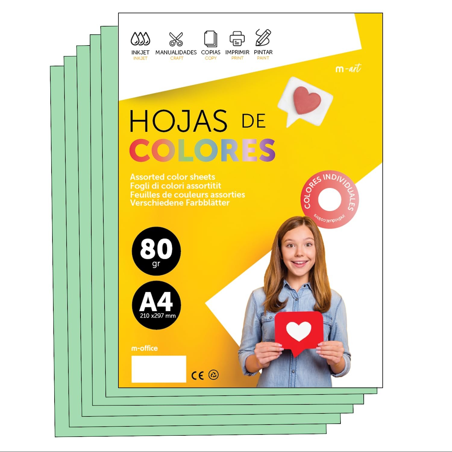 Colourful Paper A4 80g for Printers & Crafts, Coloured Sheets for Kids, Creat…