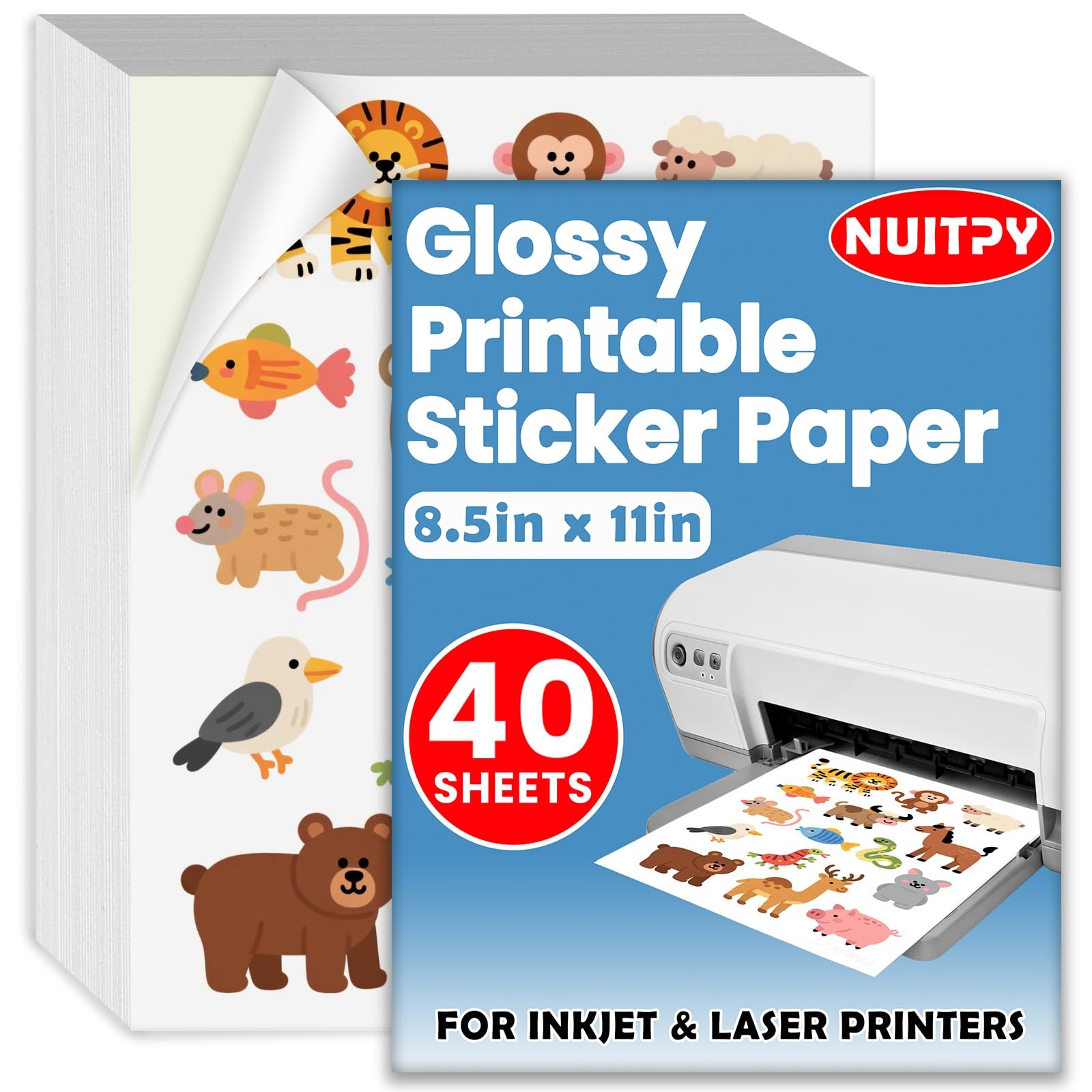 40 Sheets Glossy Sticker Paper, 8.5in x 11in Sticker Paper for Inkjet & Laser…