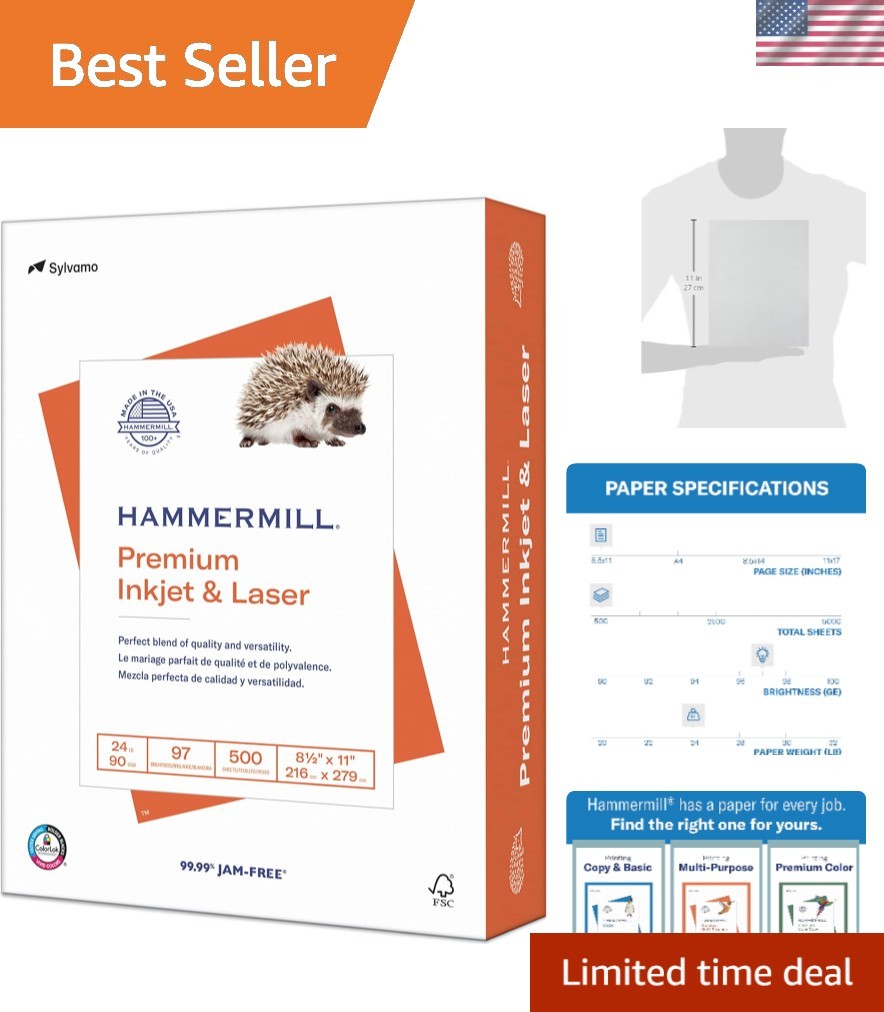 Versatile 24 lb Inkjet & Laser Printer Paper – 8.5 x 11, 500 Sheets, Made in USA