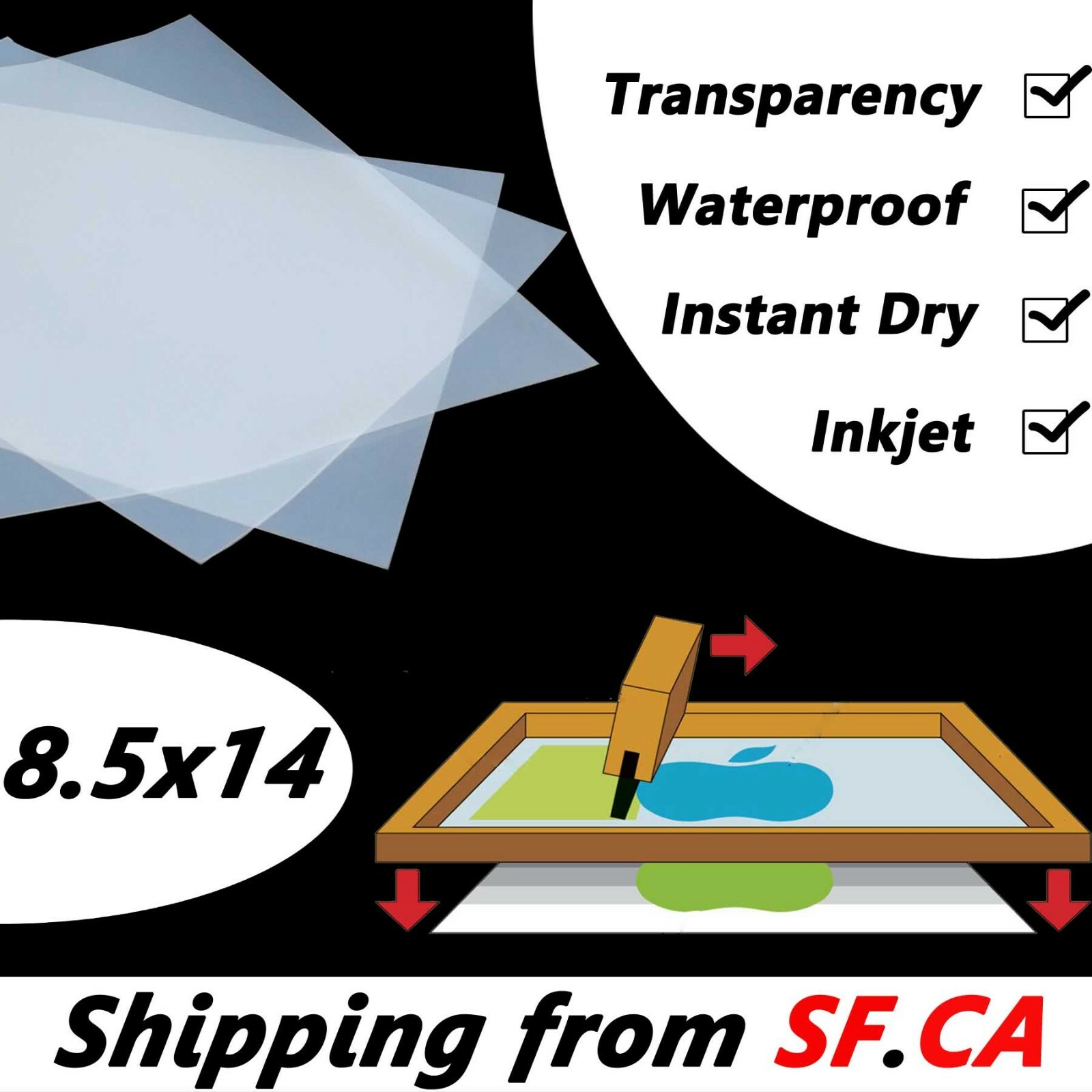 8.5″ x 14″，Premium Waterproof Inkjet Milky Transparency Film Paper 75 sheets