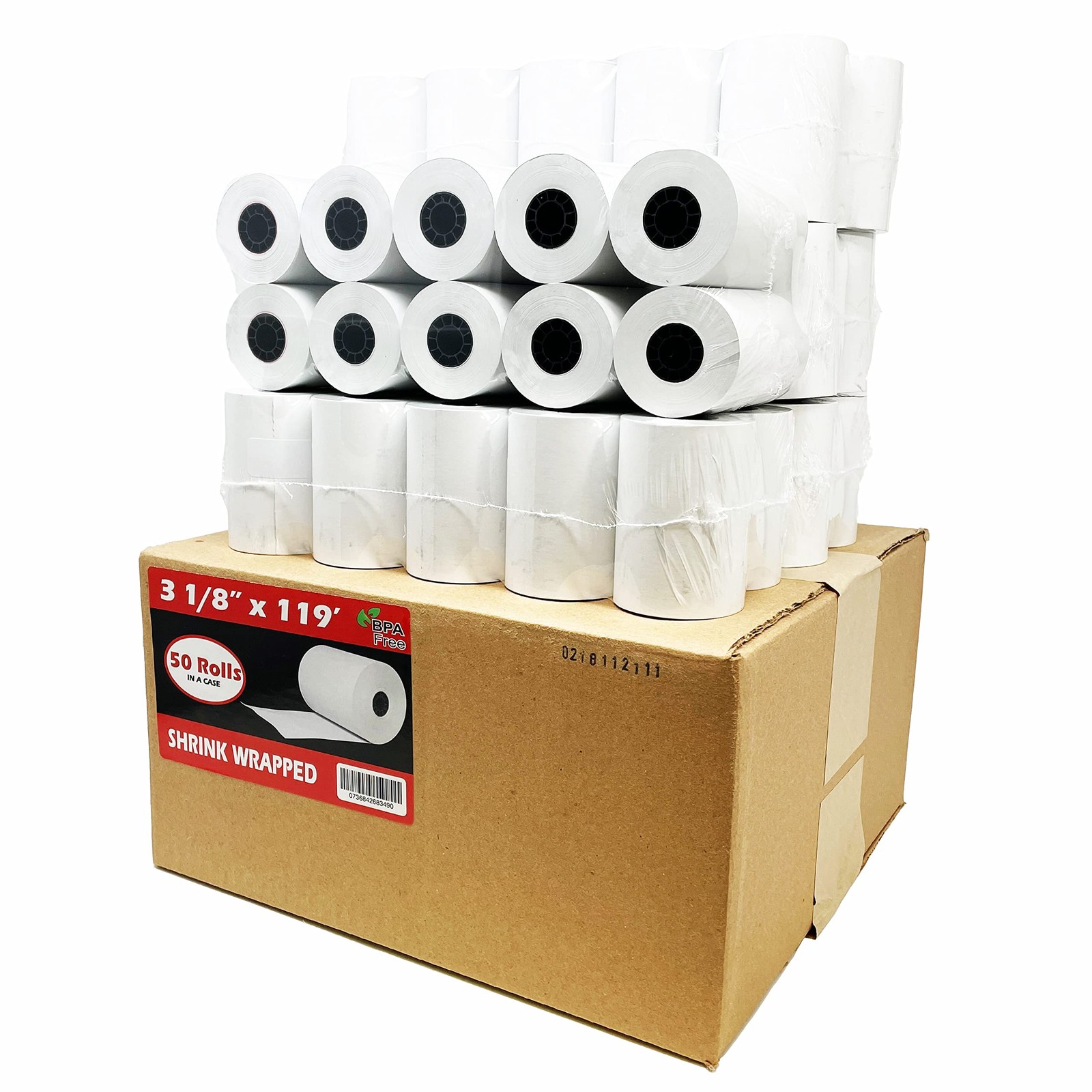 (50 Rolls) 3 1/8 x 119 ft Thermal (48 GSM Paper 1 Case – 50 Rolls, White