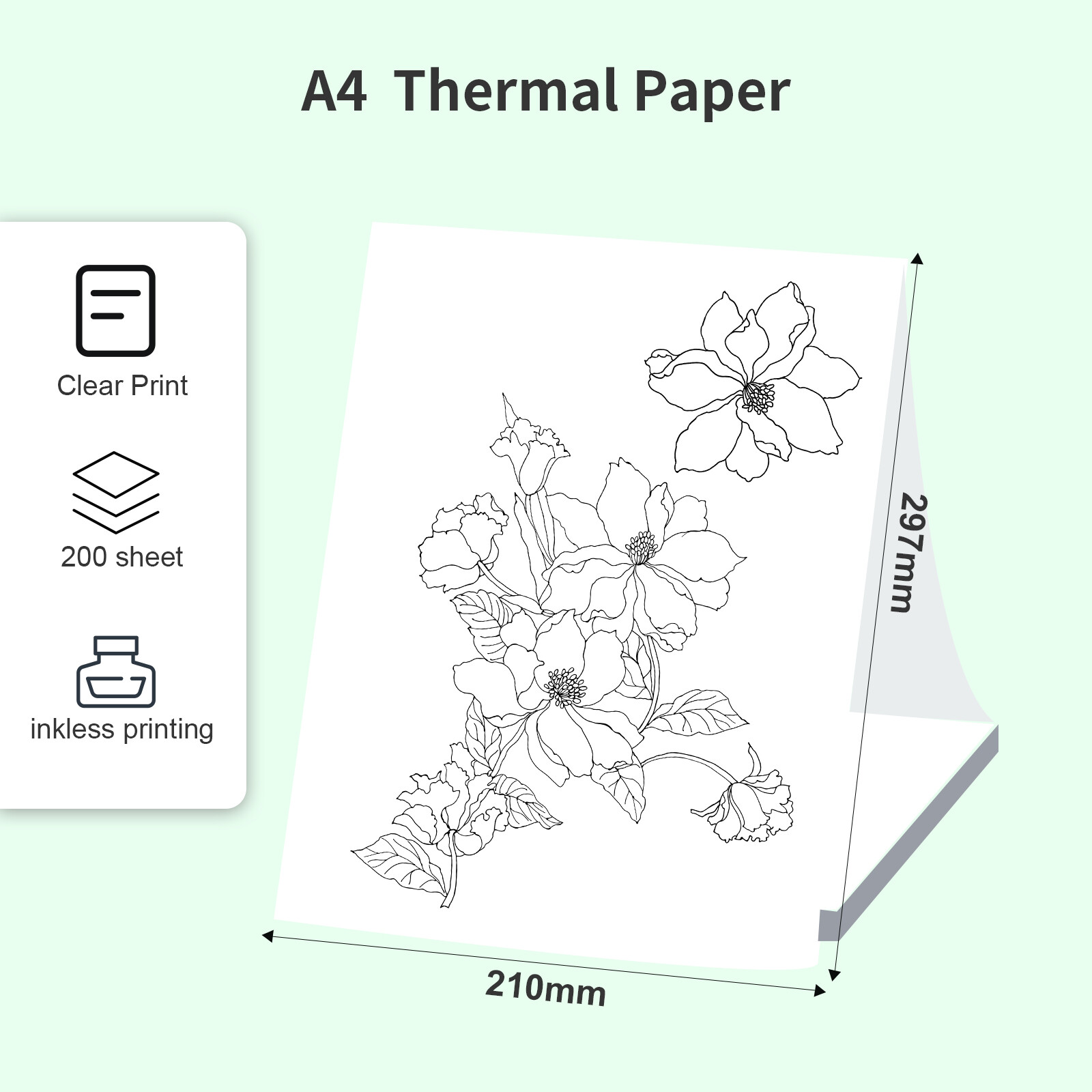 A4 Thermal Paper 200 Sheet Fanfold Printing Paper for Thermal Printer L0R1