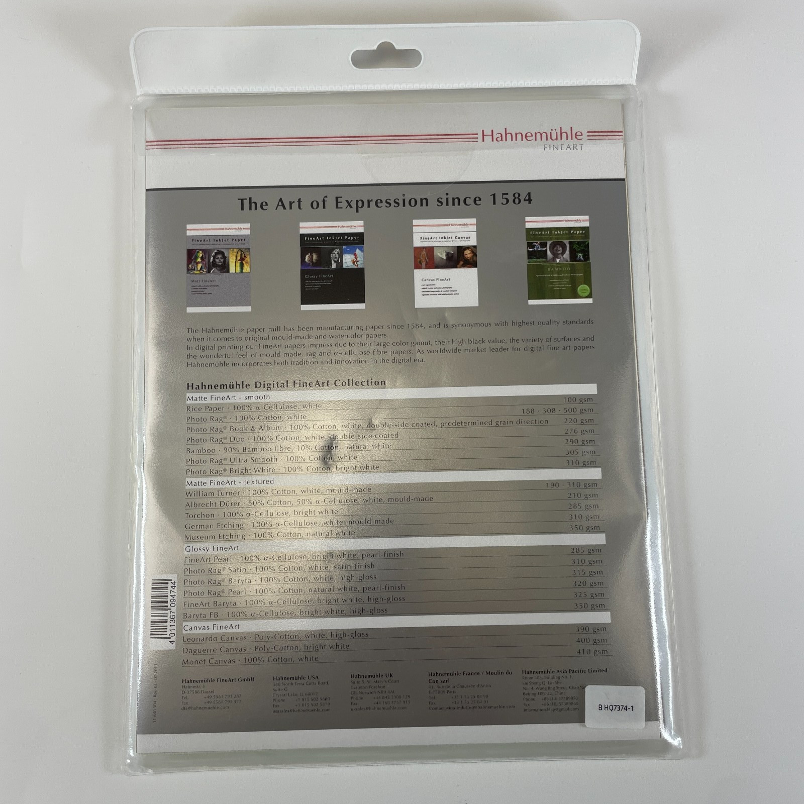 Hahnemuhle Digital Fine Art Inkjet Paper Sample Pack 8.5 X 11 – 12 Sheets