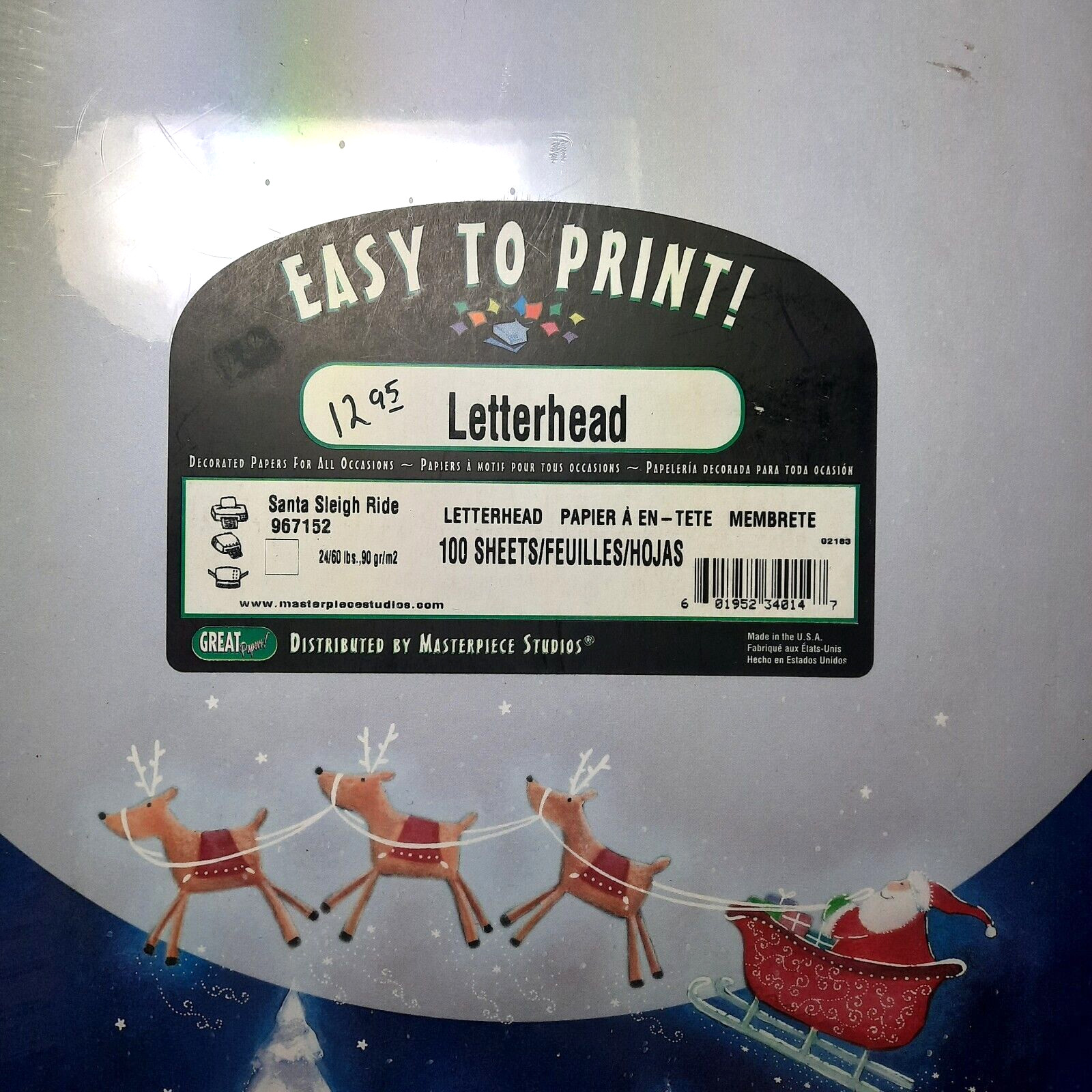 Great Papers! Christmas Letterhead Santa Sleigh Ride 967152 100 Sheets USA 24 lb