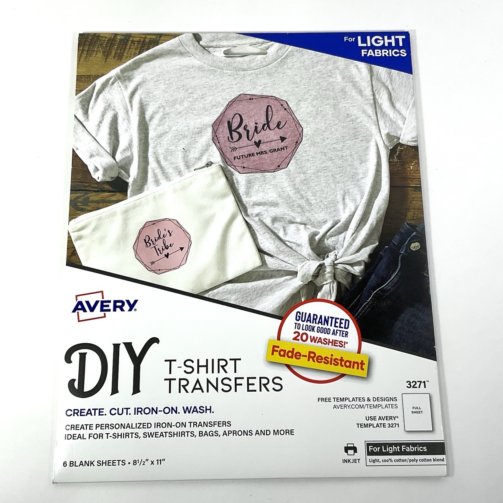 Avery 3271 Iron-On Ink Jet T-Shirt Transfers 6 Sheets LIGHT 8.5″ x 11″ SEALED