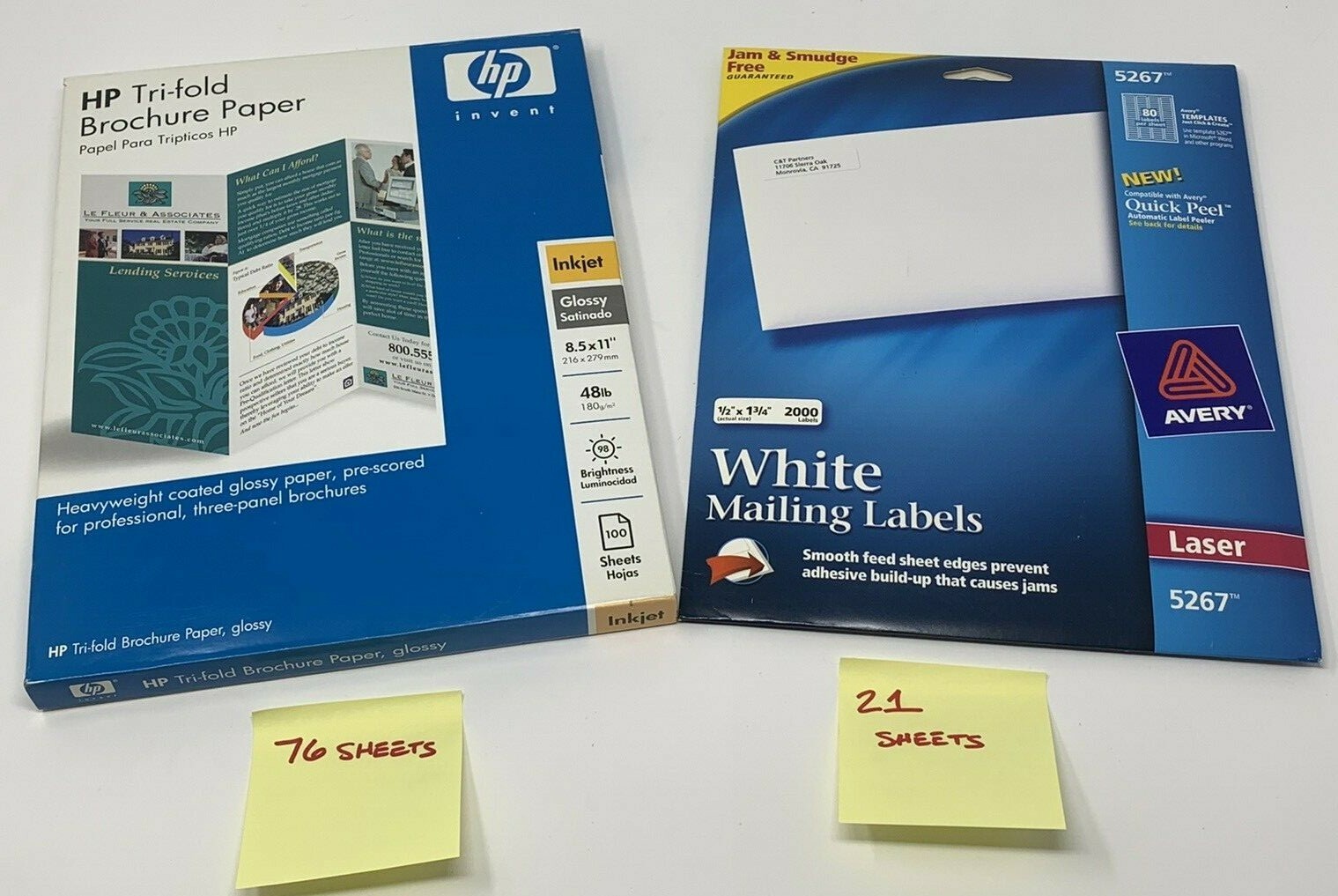 Hewlett Packard C7020A Brochure 8-1/2 x 11 Glossy Paper + Avery Mailing Labels
