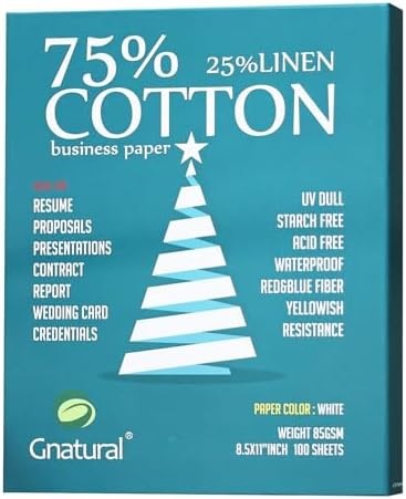 75% Cotton 25% Linen Paper, 85gsm Inkjet Printing Paper, 8.5″x11″ White Color Re