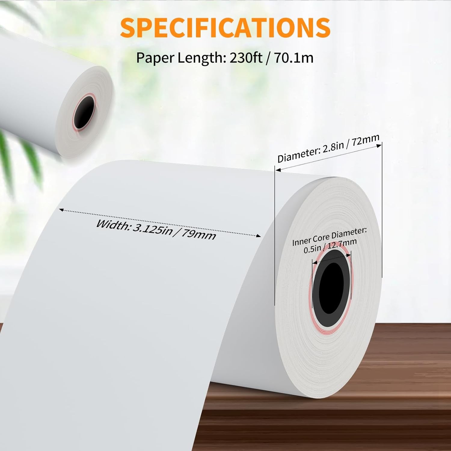 3 1/8” x 230ft’ Thermal Paper Receipt 10 Rolls, 3 1/8 x 230ft, 10 Rolls