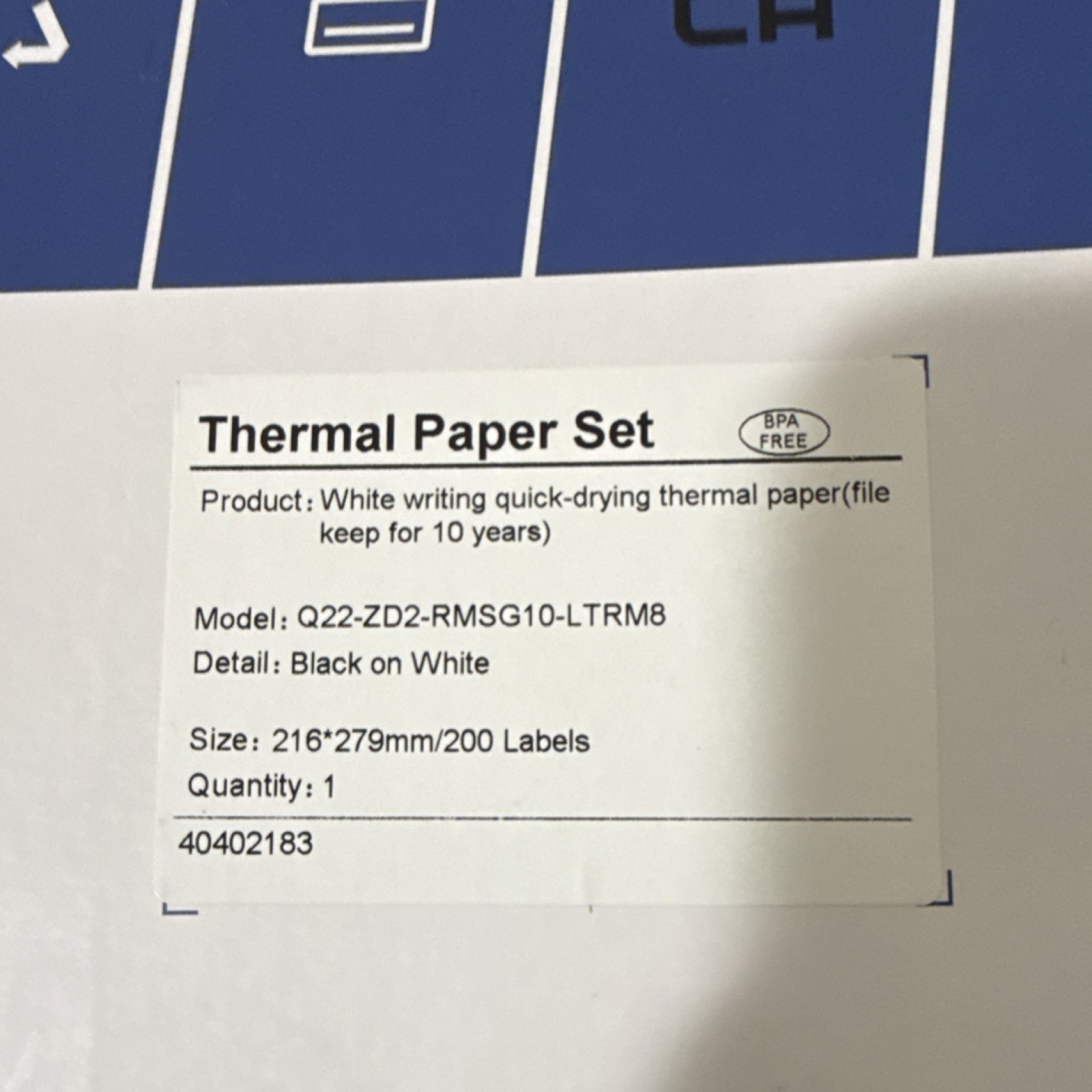 Thermal Printer Paper Letter Size 8.5×11 in White 200pcs Q22-ZD2-RMSG10-LTRM8