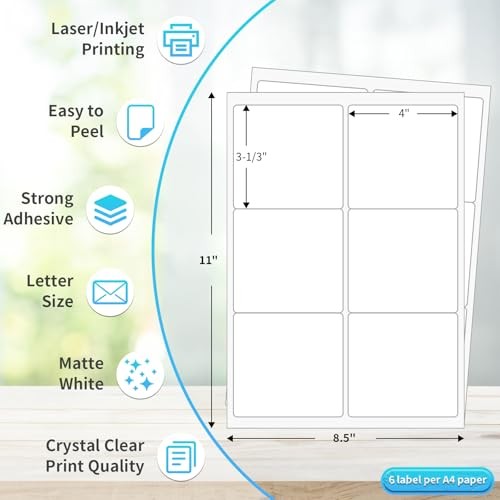 Printable Sticker Paper, 3-1/3″ x 4″ Shipping Address 500 Sheets / 3000 Labels