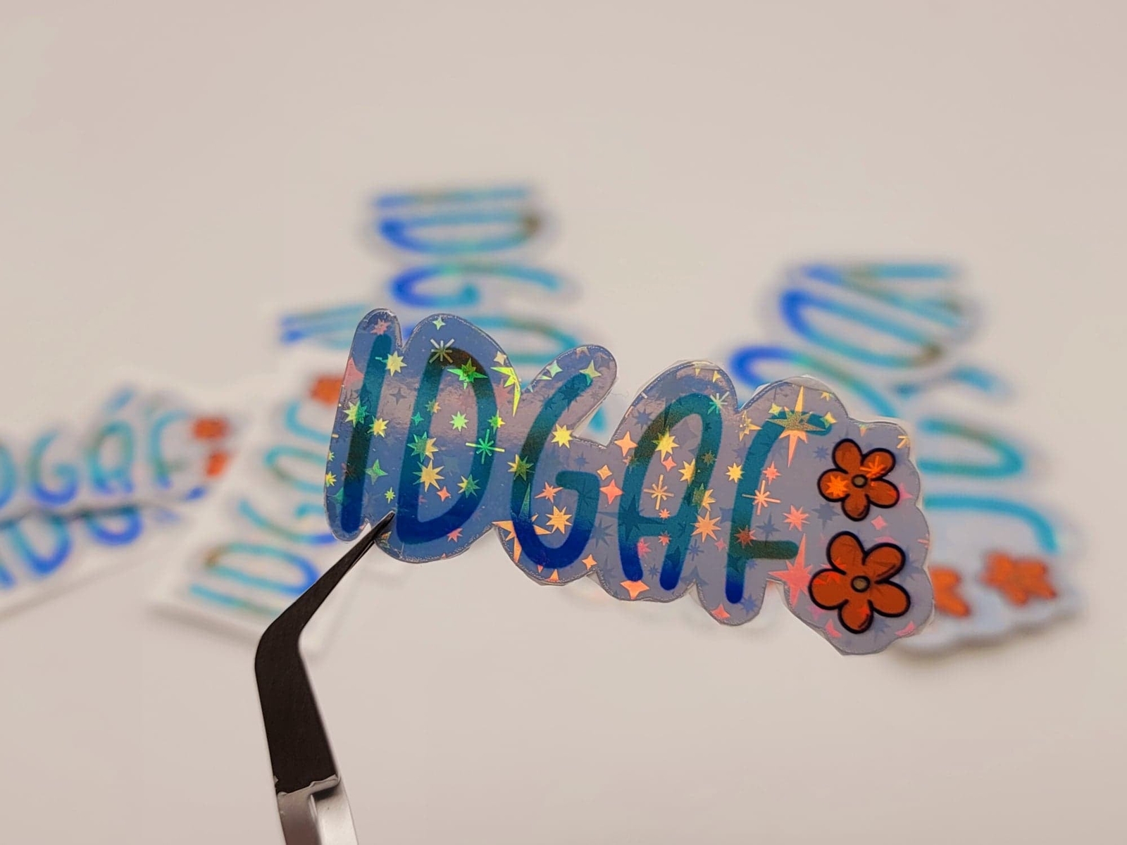 IDGAF Holographic Waterproof 90s Nostalgia Rainbow Vinyl Sticker,