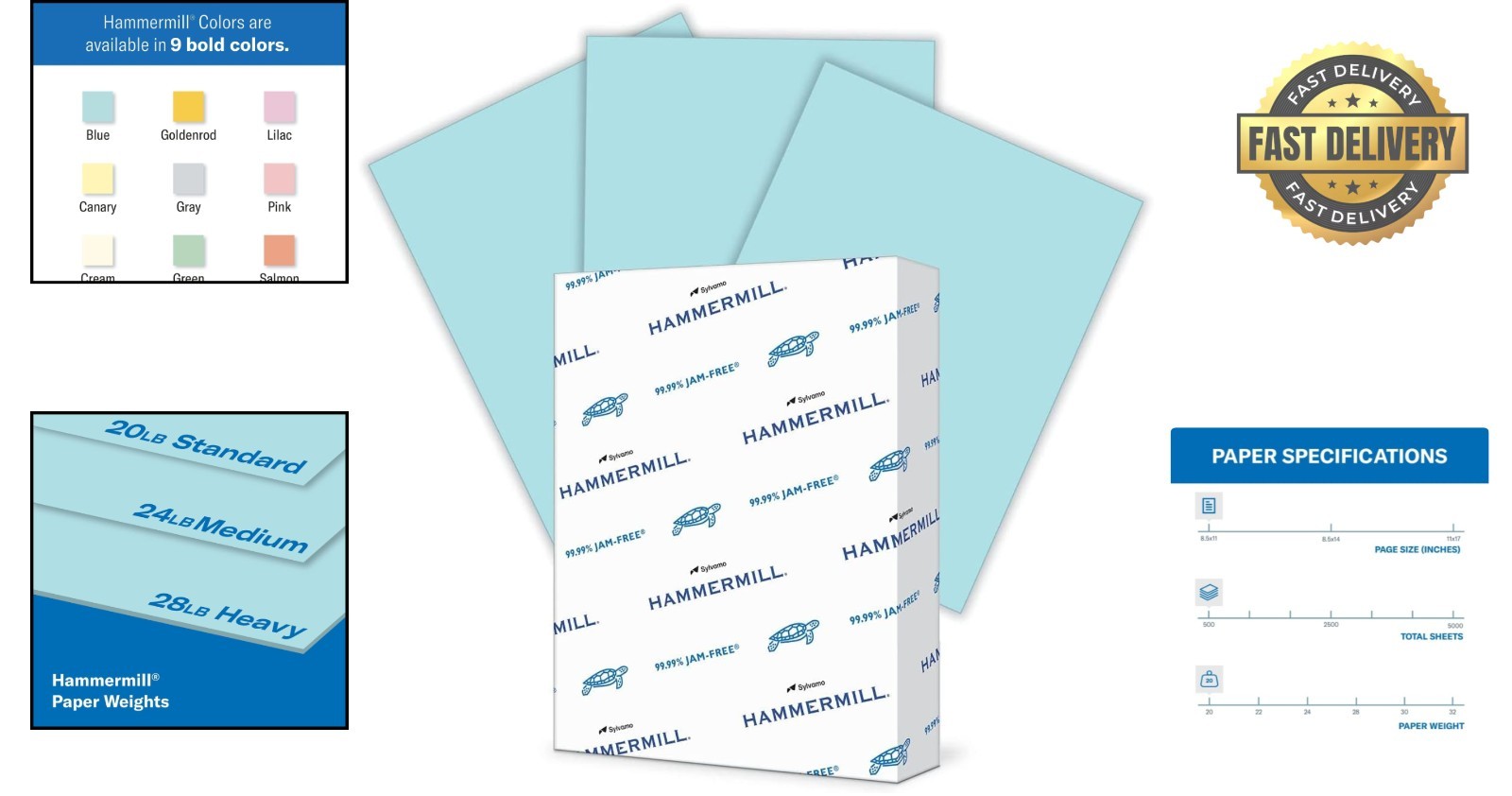 Sustainable 20 lb Blue Copy Paper, 8.5 x 11, 500 Sheets – High Opacity Finish
