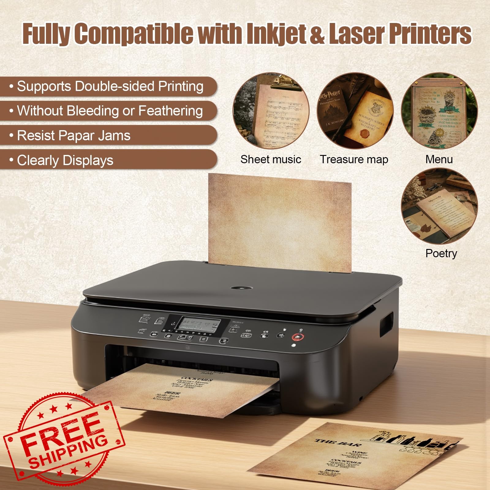 CraftyManor 30 Sheets Vintage Printer Paper