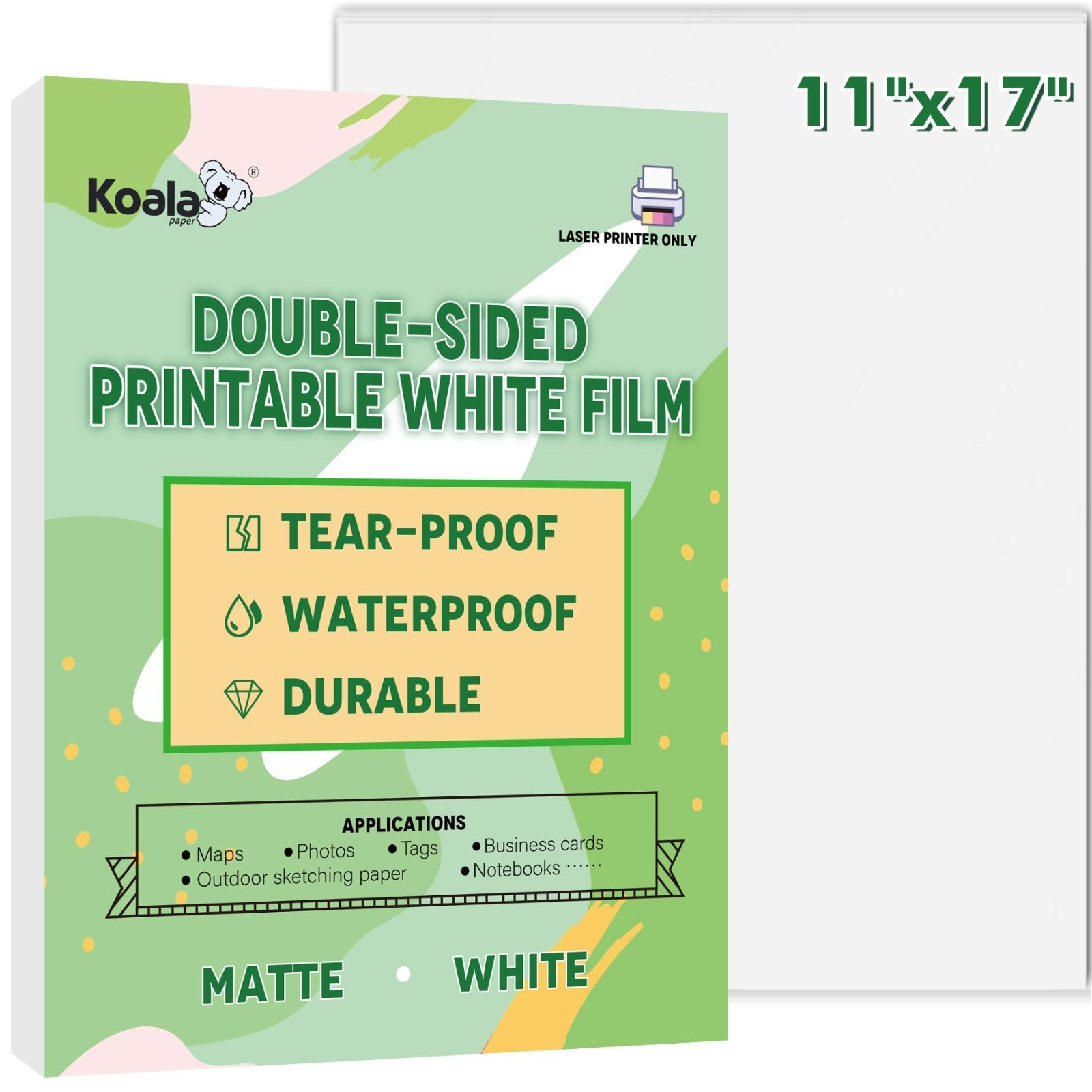 Waterproof Laser Printer Paper 11×17″ – Tearproof Matte Double-Sided Film, 25 Sh