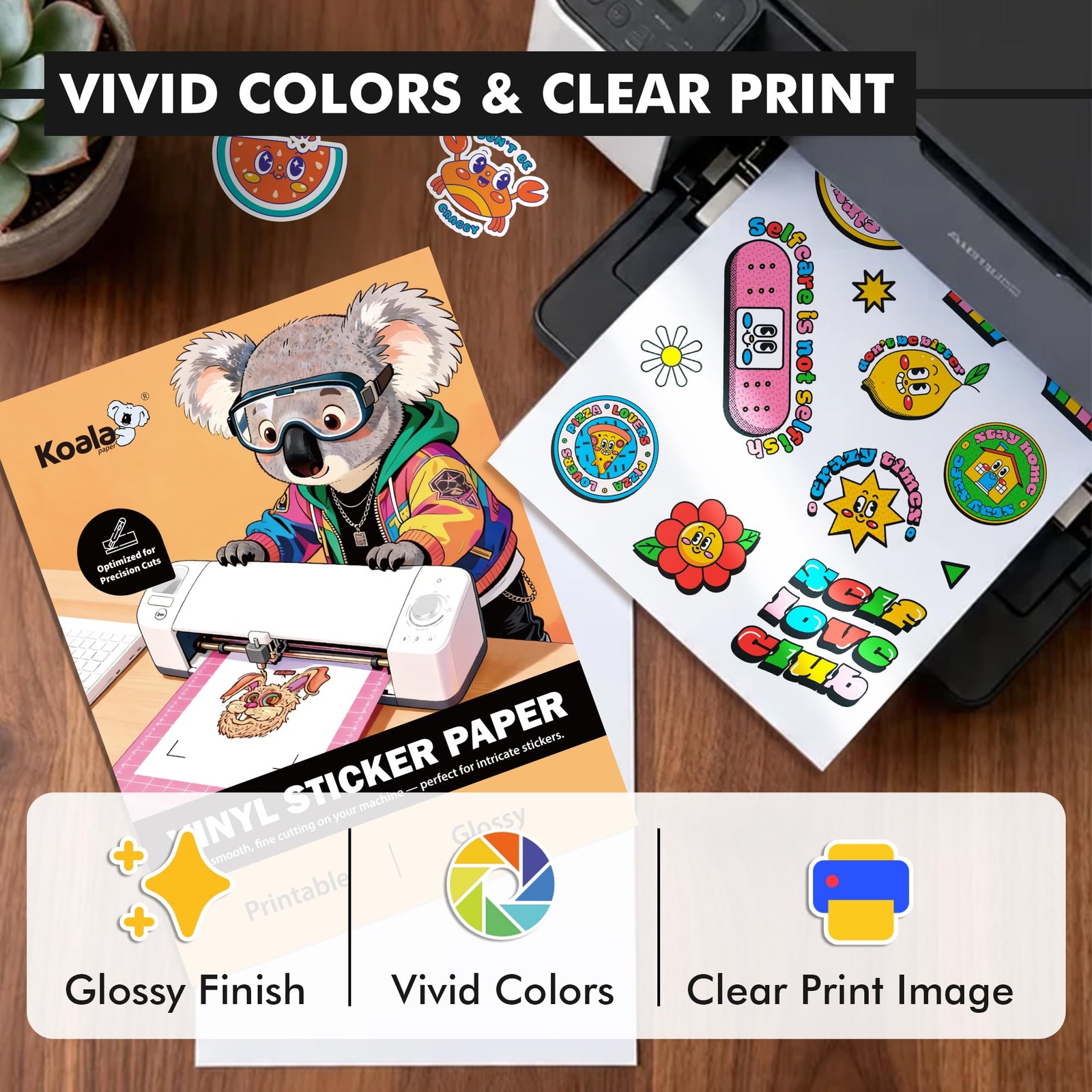 KOALA Printable Vinyl Sticker Paper Glossy, Easy Cut for Cutter