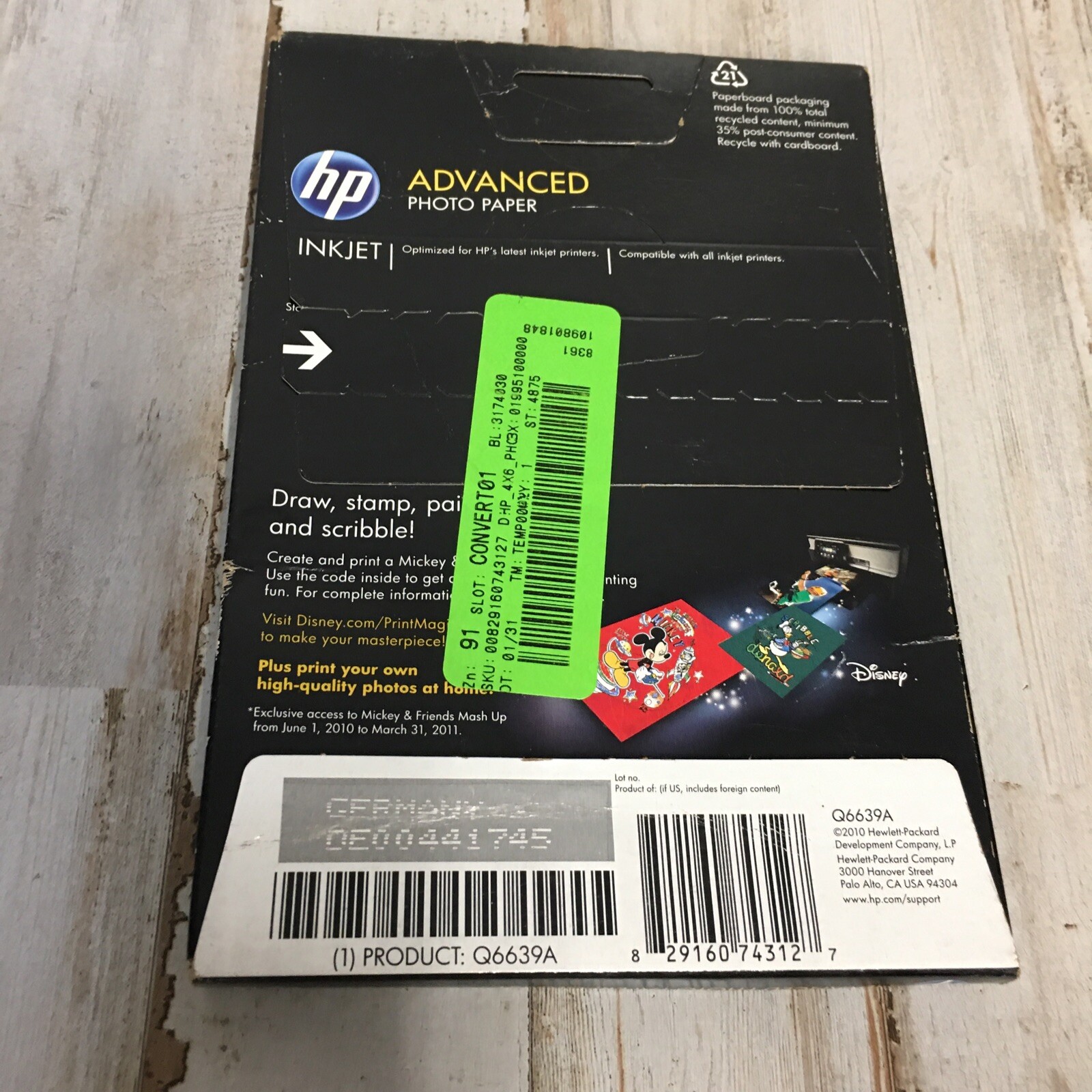 HP Advanced 4 X 6 Glossy Photo Paper Mickey Mouse On Box Cover 38 Sheets Total