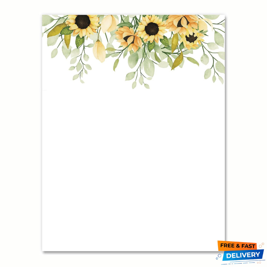 60pk Sunflower Letterhead Paper 8.5×11 Watercolor