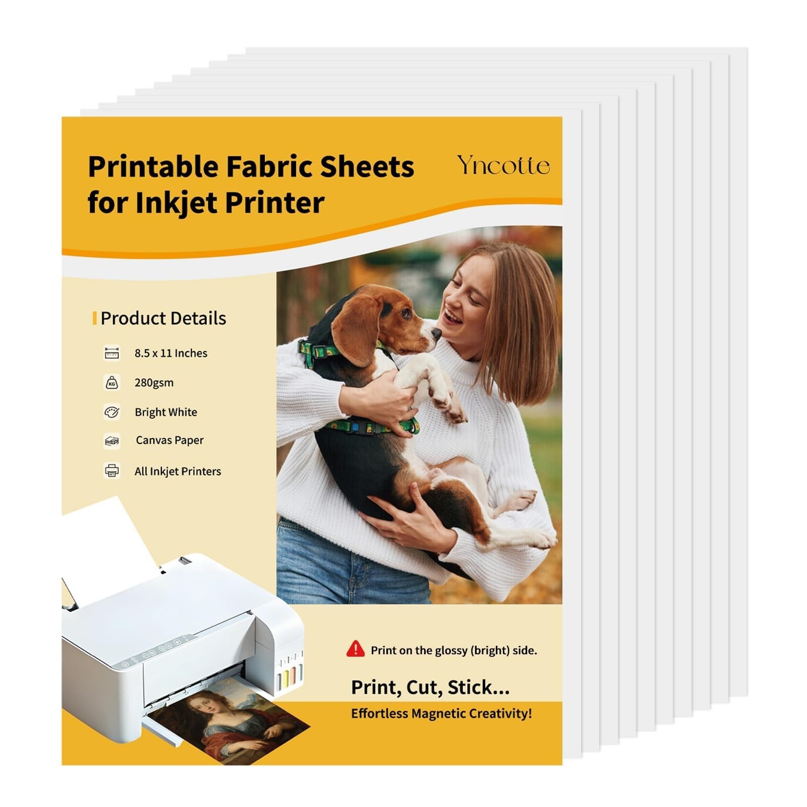 10 Pcs Printable Fabric Sheets 8.5×11″ Bright White 280gsm for Inkjet Printers,