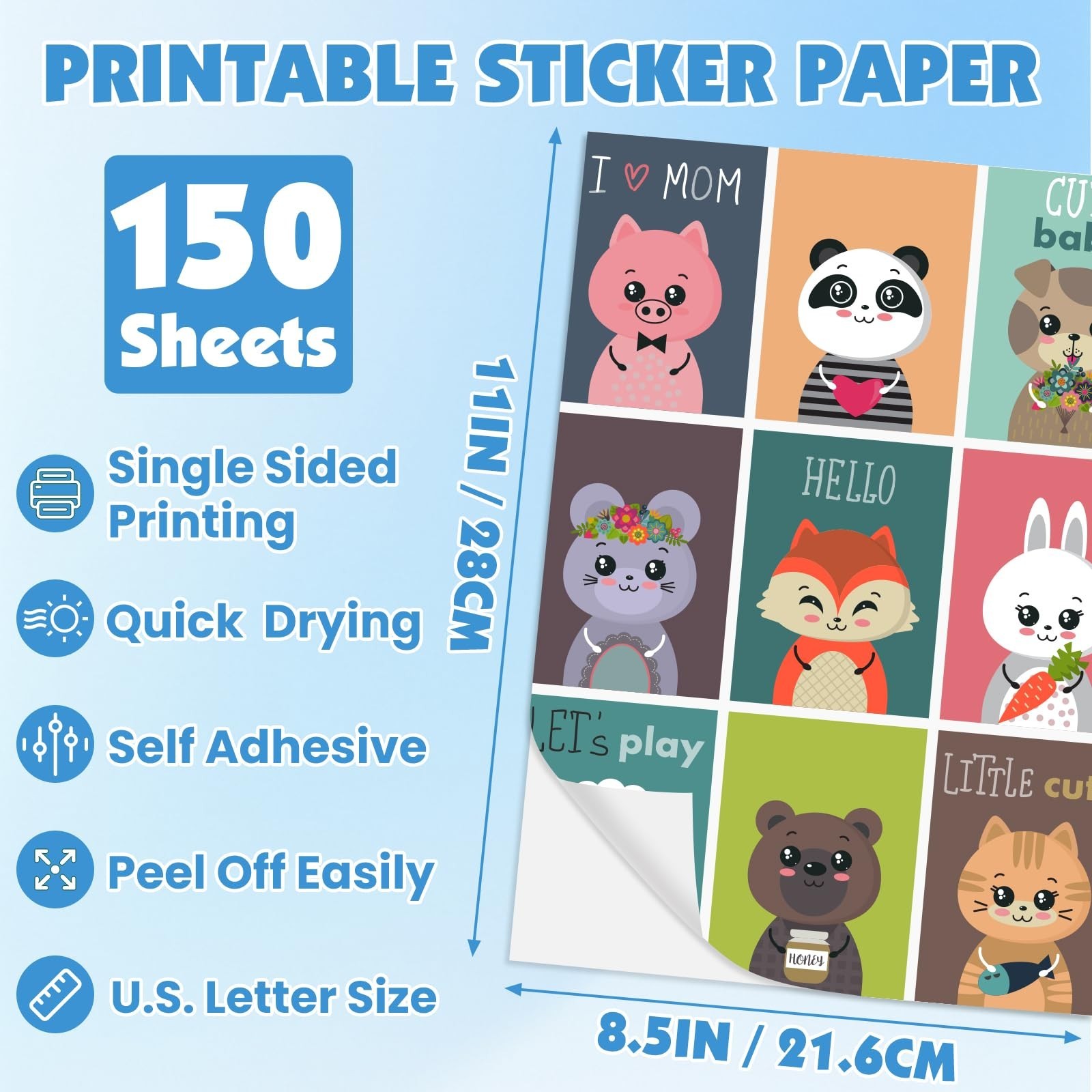 150 Sheets Glossy Sticker Paper 8.5″x11″ for Inkjet & Laser Printers, Quick-Dry