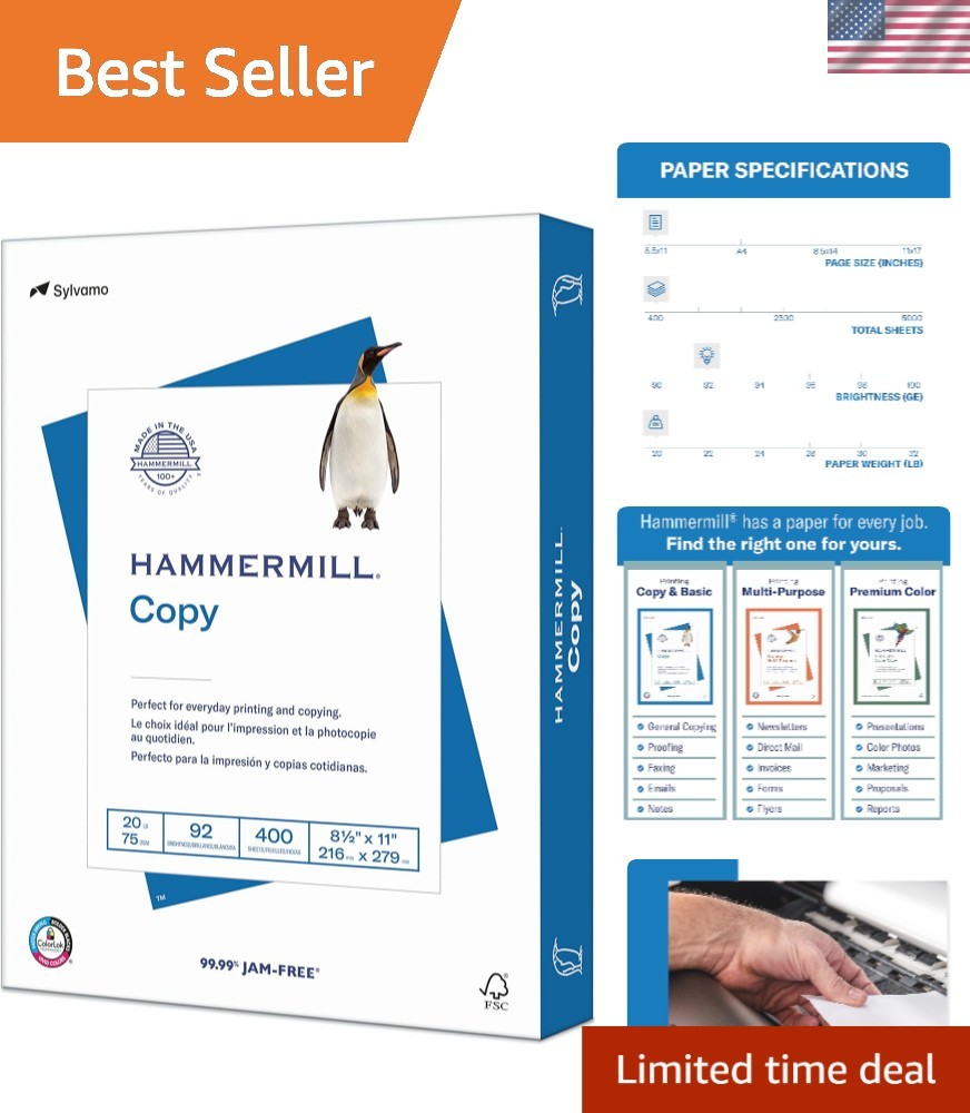 Sustainable 20 lb Copy Paper – 400 Sheets, 8.5 x 11, 99.99% Jam-Free Guarantee