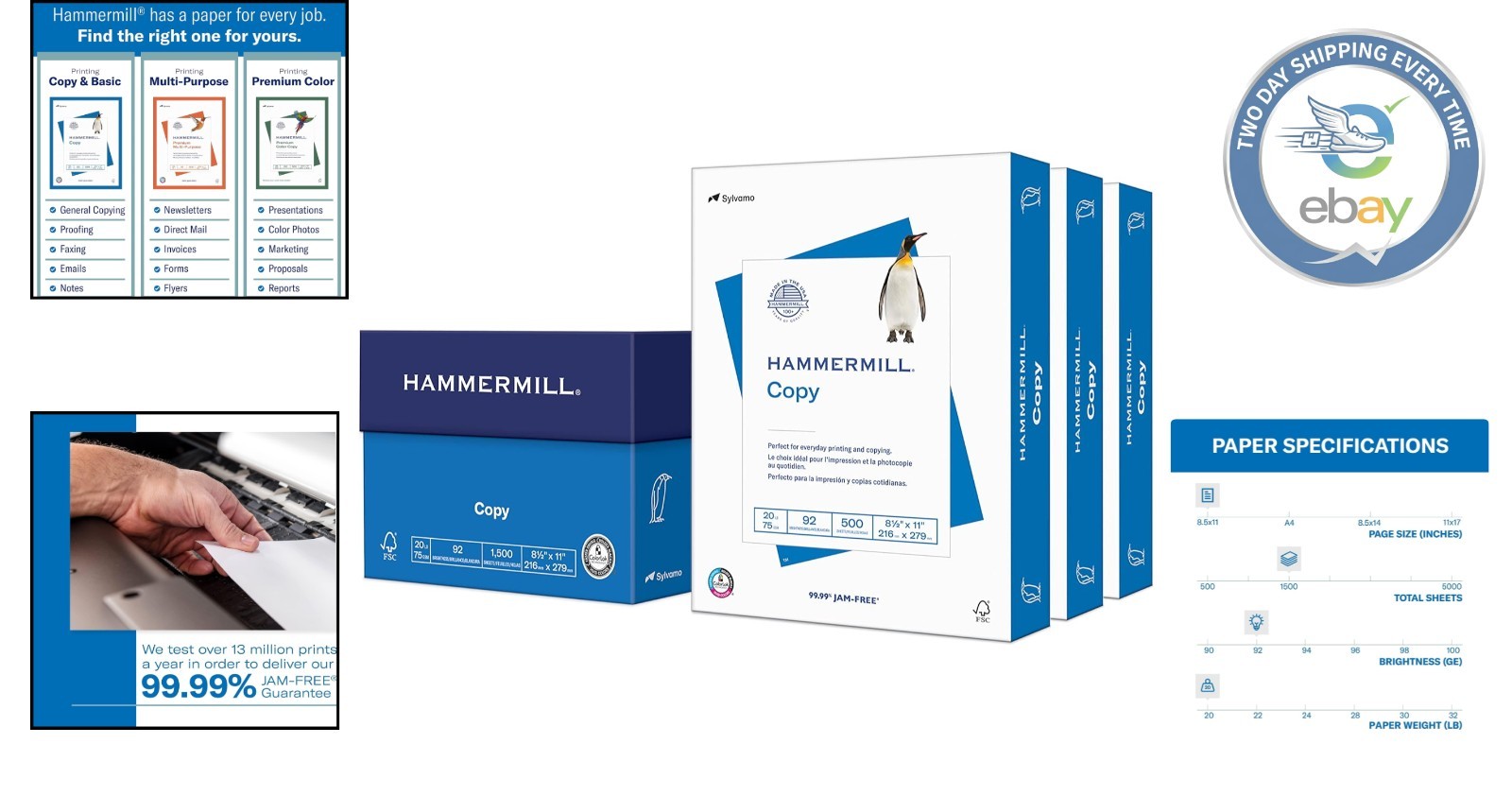 Vibrant 20 lb Printer Paper – 92 Bright, 8.5 x 11 – 3 Reams of 1500 Sheets