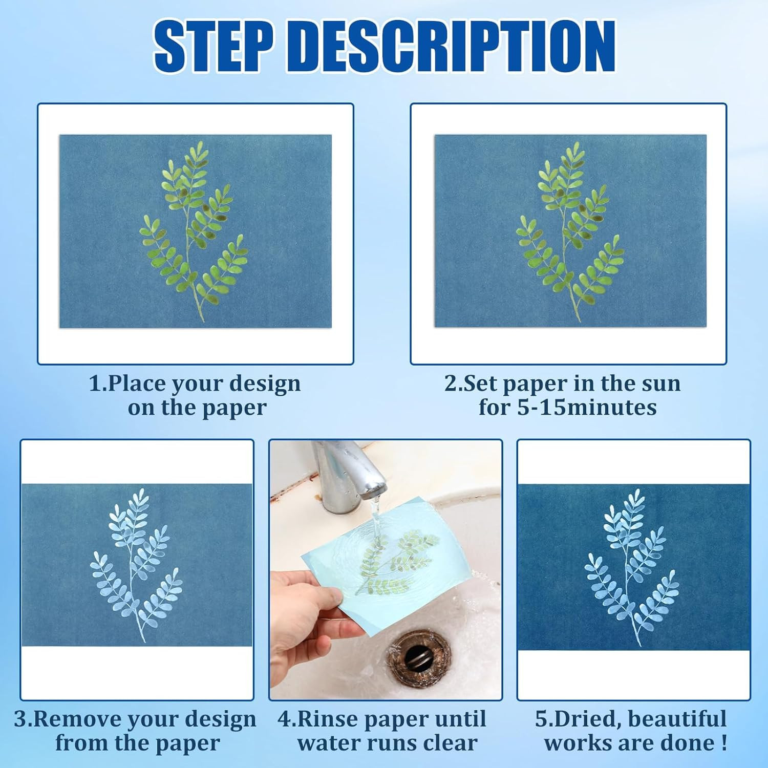 100 Pcs Cyanotype Paper, High Sensitivity Sun Art Paper Kit with 2 Clear Sleeves