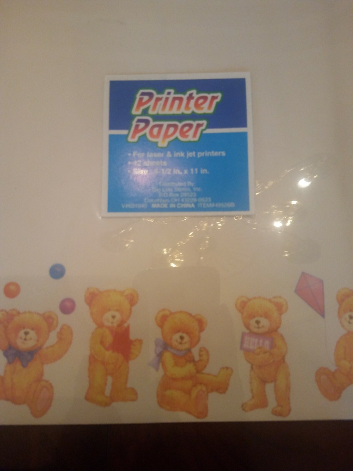 Printer Paper 42 Sheets Teddy Bears 8.5 X 11in.