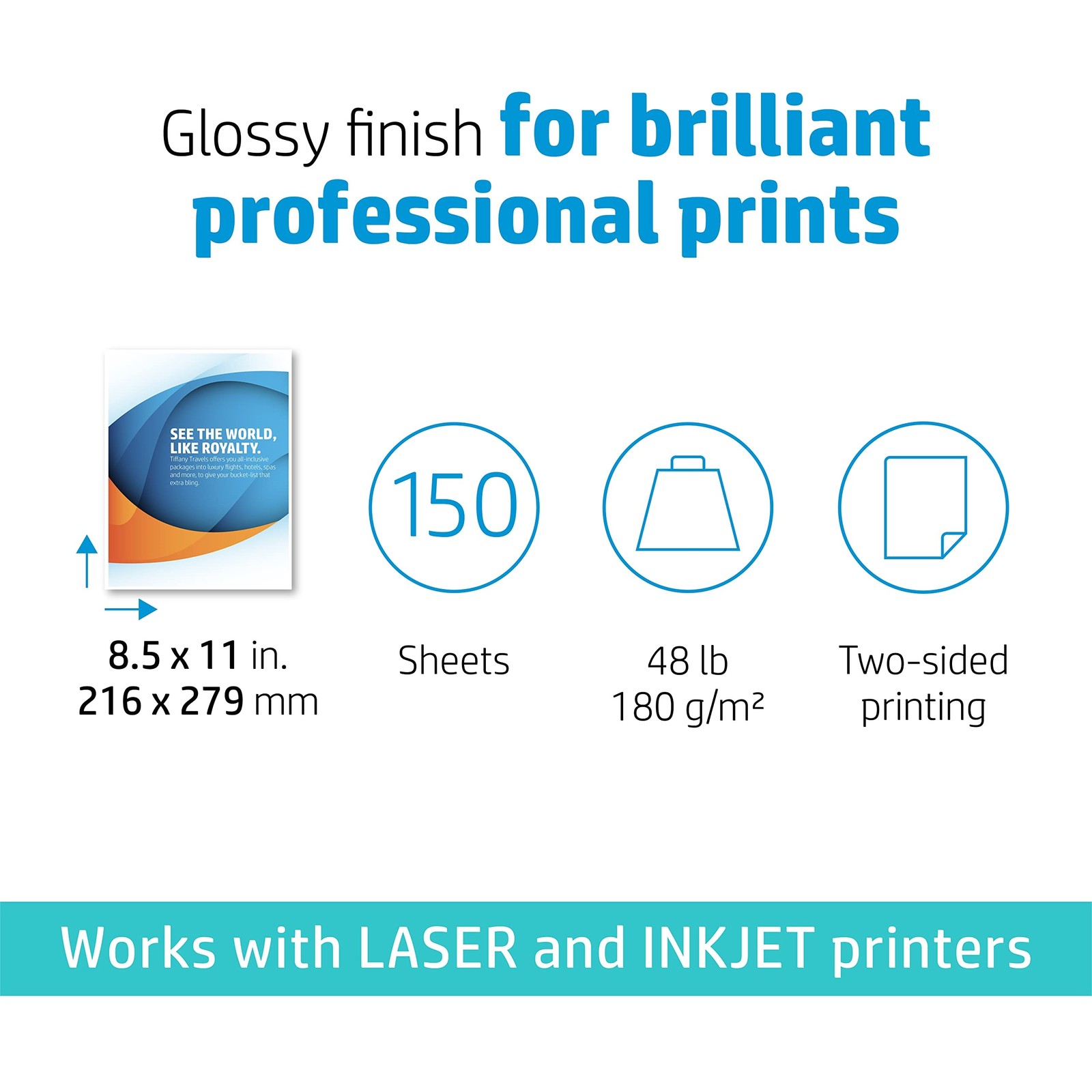 HP Inkjet Brochure Paper 98 Bright 48lb 8.5 x 11 White 150/Pack Q1987A