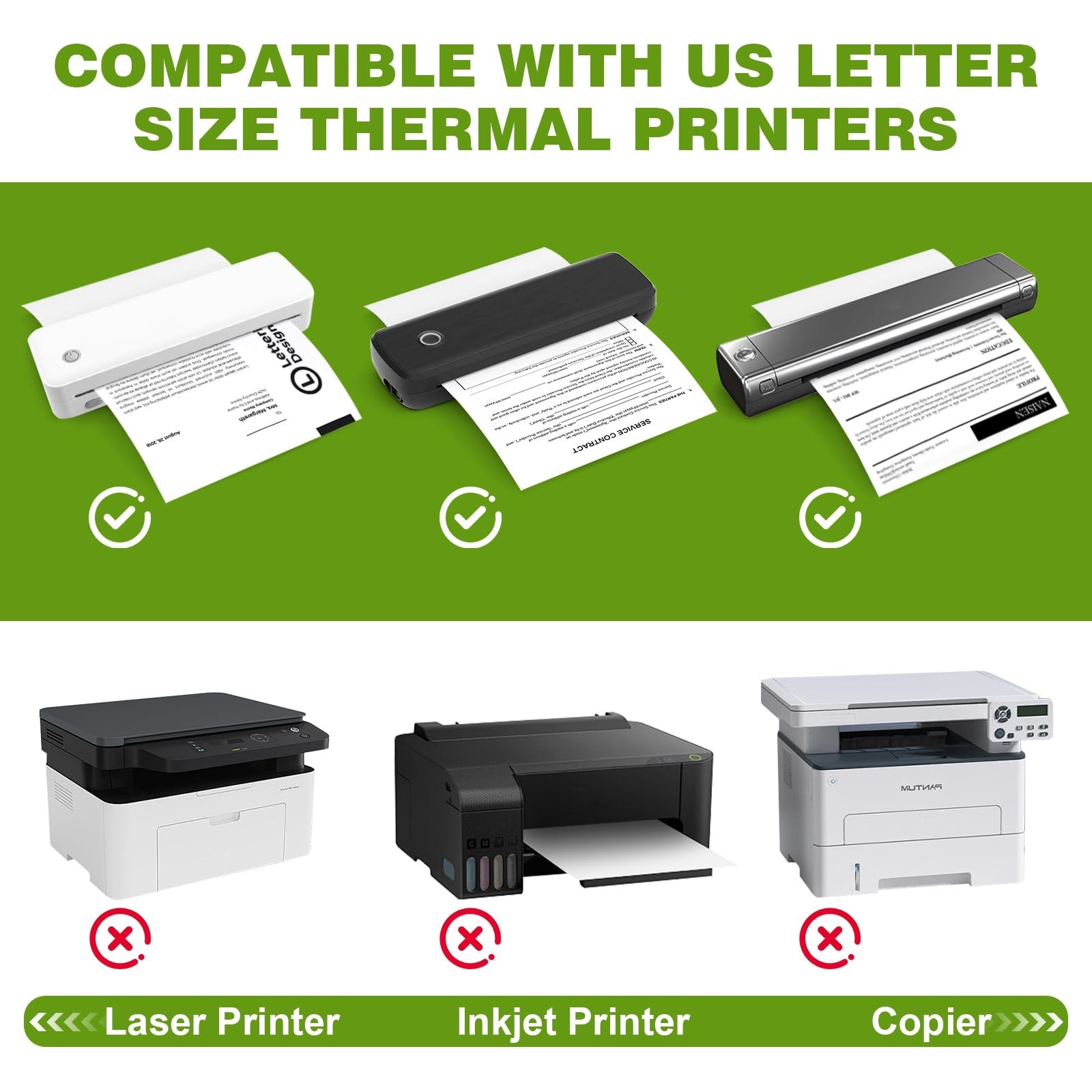300 Sheets Thermal Printer Paper 8.5×11″ BPA-Free, US Letter Size, Compatible wi