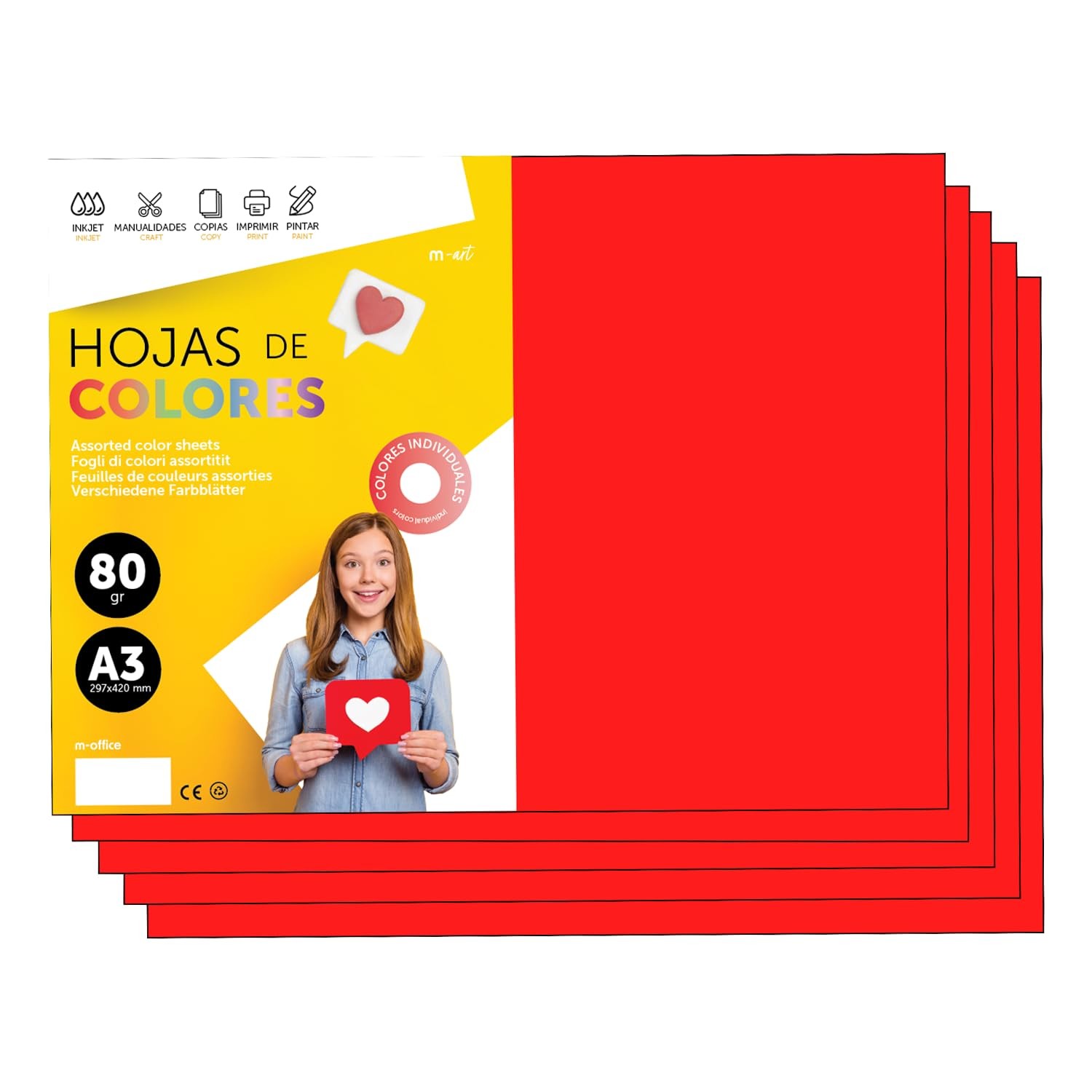 Colourful Paper A3 80g for Printers & Crafts, Coloured Sheets for Kids, Creat…