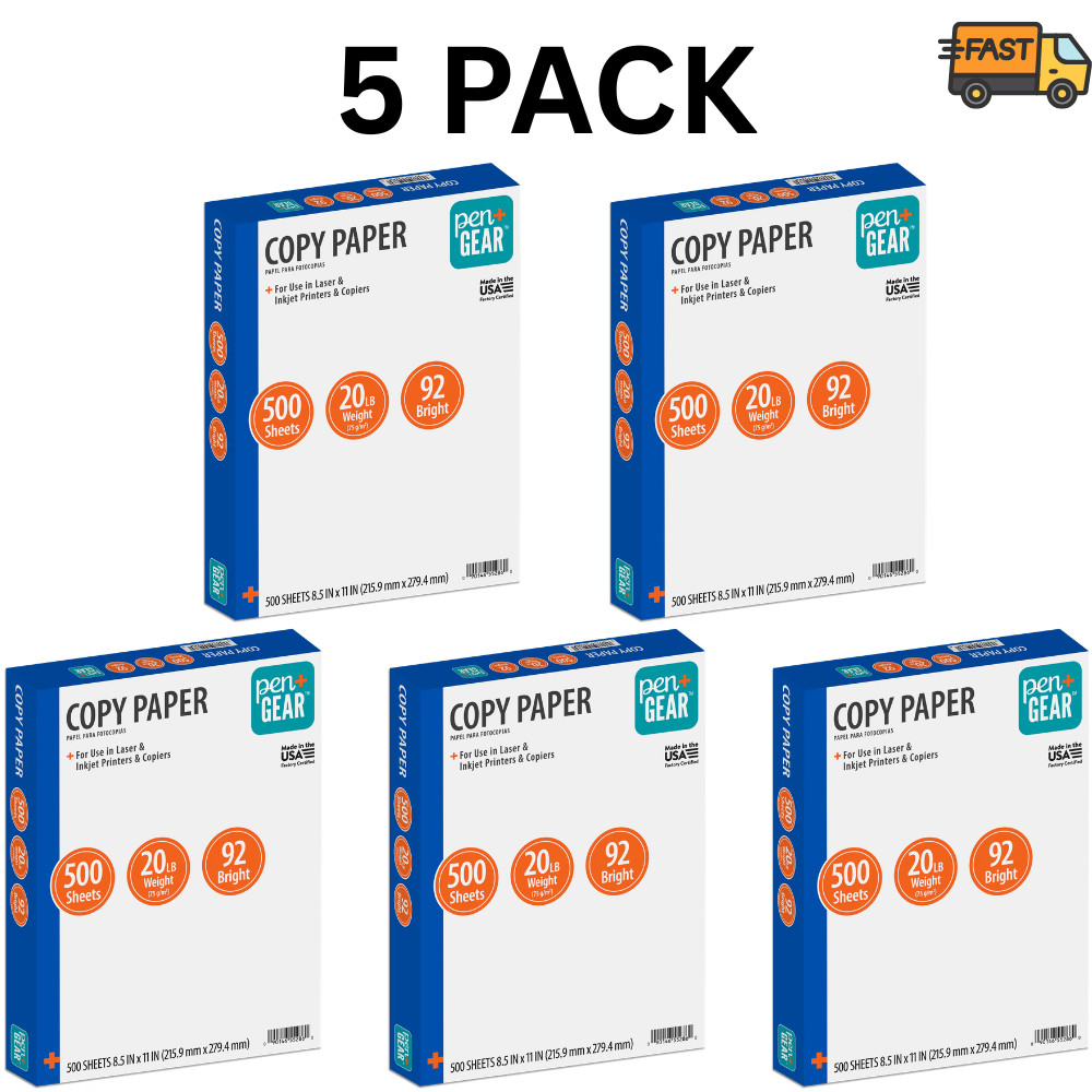 Pen + Gear Multipurpose Paper 8.5×11 20lb 92 Bright 5 Reams 2500