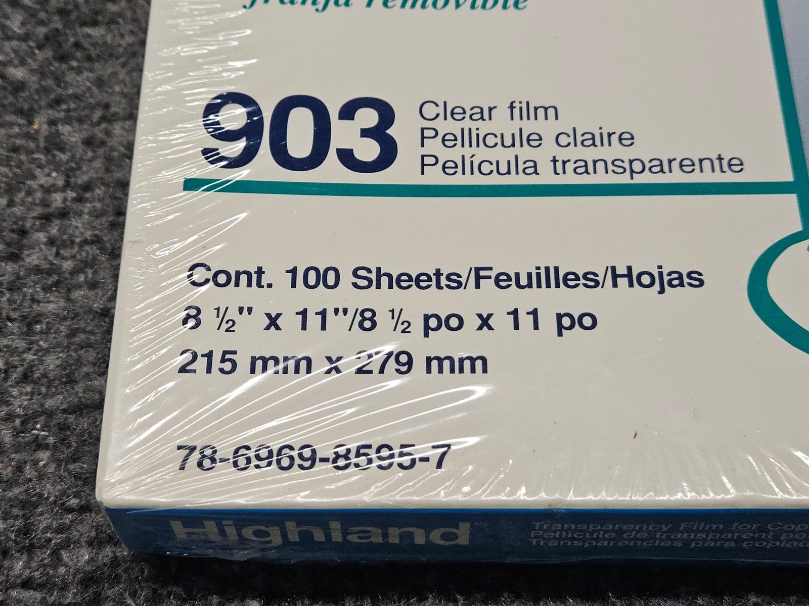 Highland 903 Clear Transparency Film for Copiers 100 Sheets 8 1/2 x 11 *NEW*
