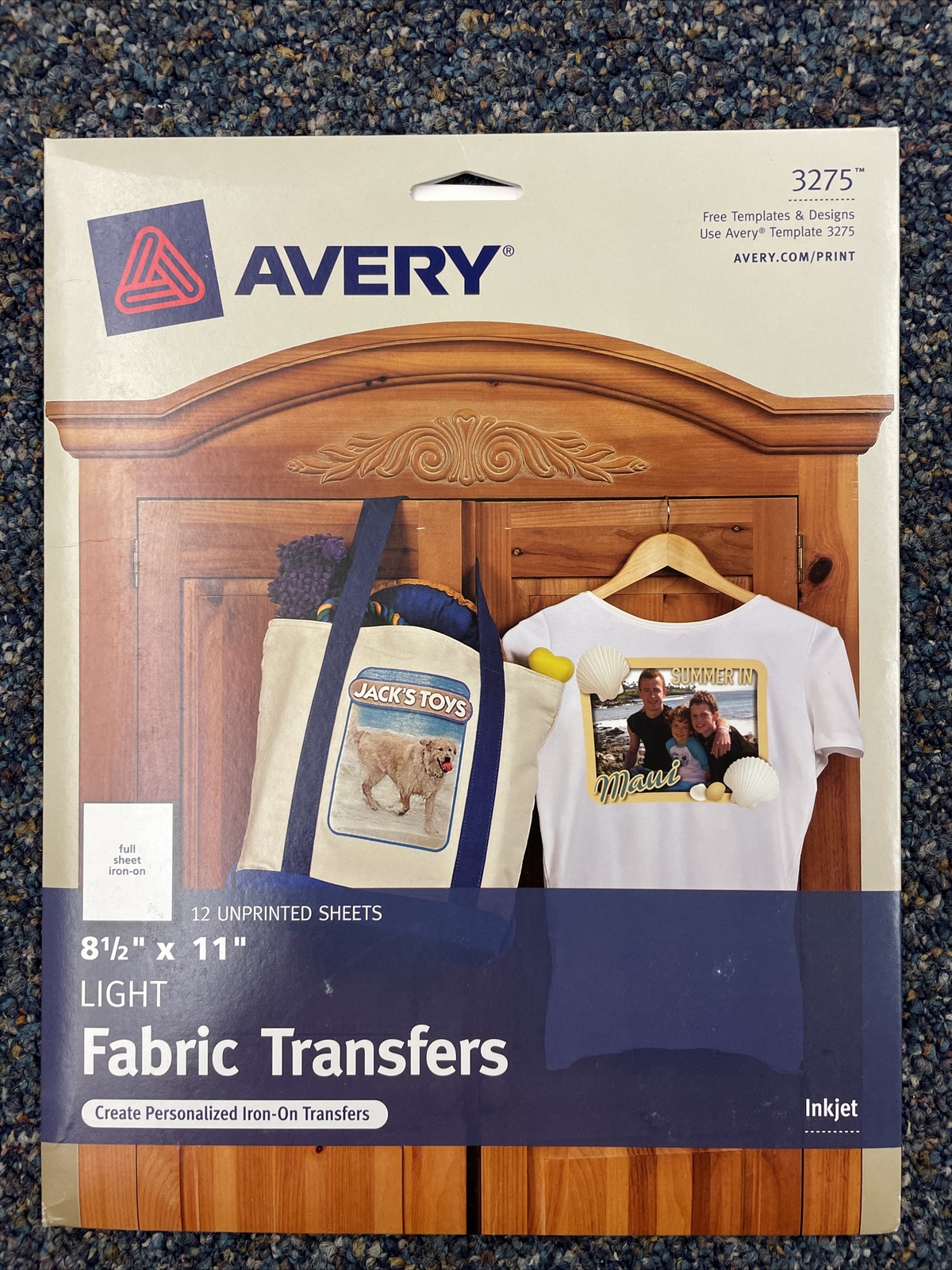 Avery Light Fabric Transfers for Inkjet Printers 8 1/2 x 11 White 12 Pack 3275