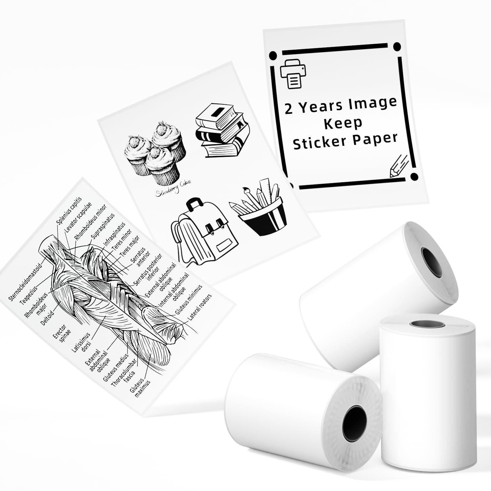 Thermal Sticker Paper for Mini Printers – 3 Rolls, White, 50mm x 3.5m, DIY, Phot