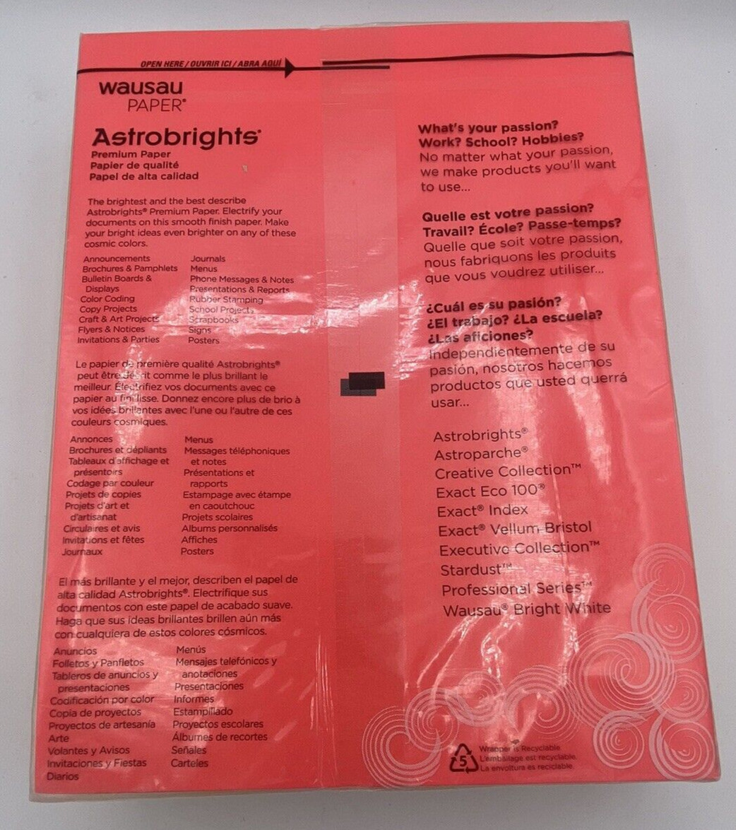 Astrobrights Paper 5 Colors 24# 500 sheets Wausau Paper Acid-Free Laser Etc NOS