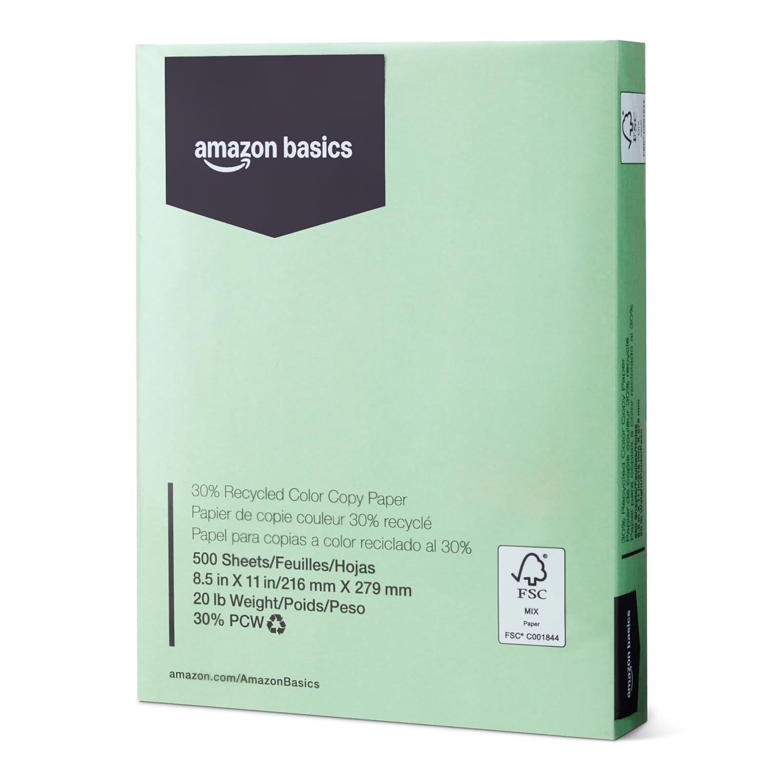 Amazon Basics 30% Recycled Color Copy Paper, 8.5″ x 11″, Pastel Canary