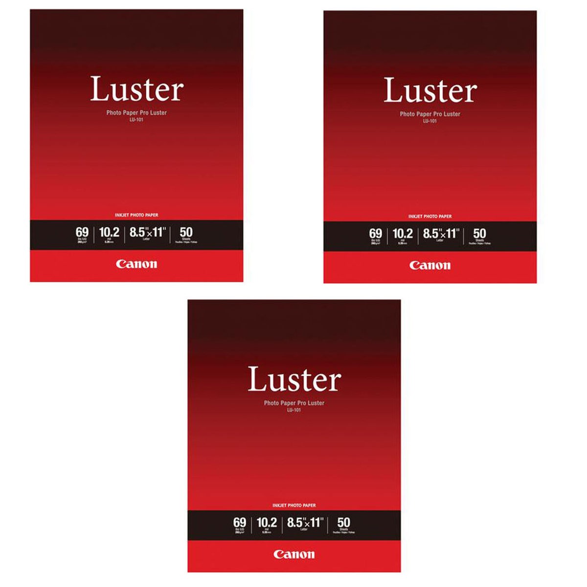 Canon 3 Pack Canon LU-101 Pro Luster Photo Paper (8.5×11″, 50 Sheets, 255 gsm)
