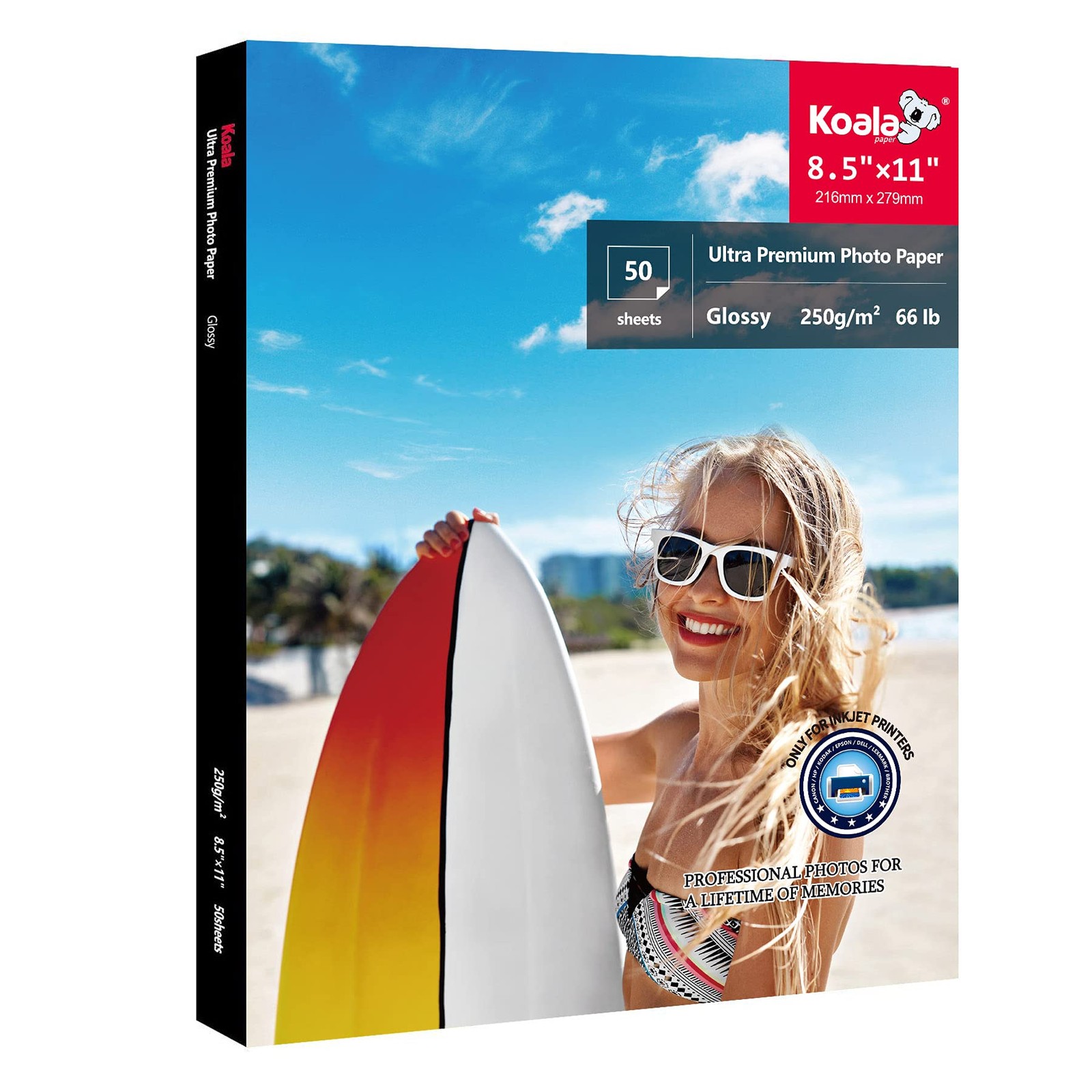 50 Sheets Koala 8.5×11 Inch Premium Glossy Inkjet Photo Paper 66lb Water