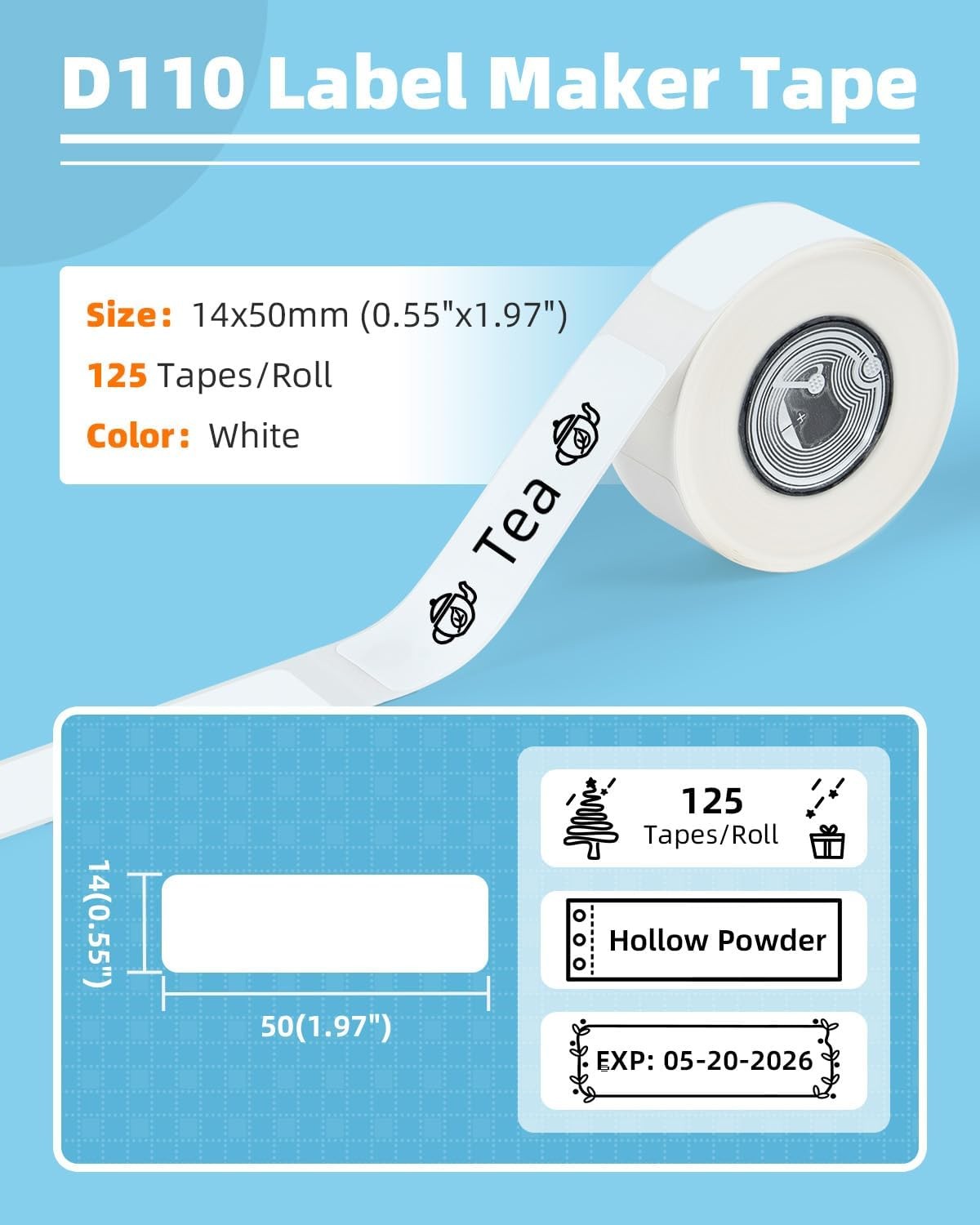 D110 Label Maker Tape Compatible with NIIMBOT D11/D110, NADAIIN N12 Label Maker,
