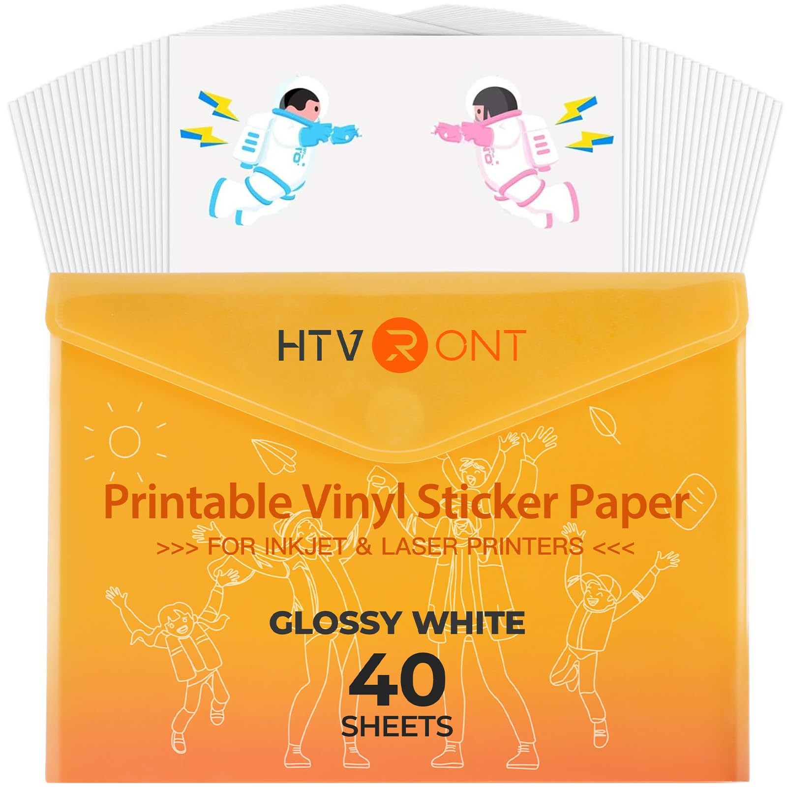 HTVRONT Printable Glossy White Waterproof Vinyl Sticker Paper 40 Sheets 8.5×11