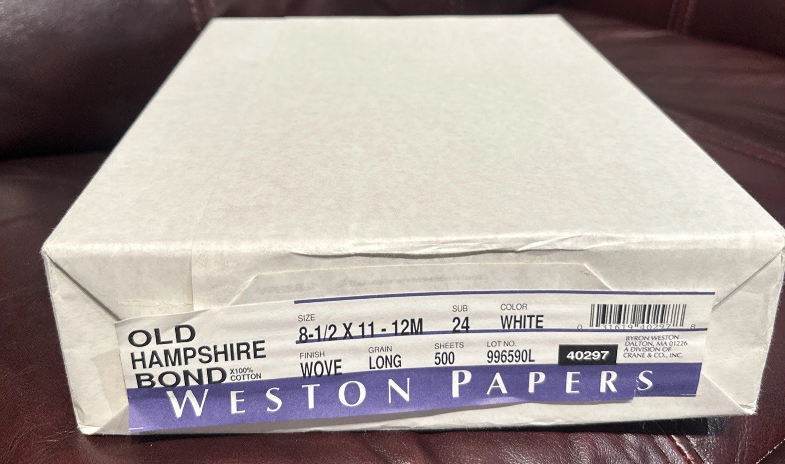 Rare Vintage Weston Fine Paper Old Hampshire Bond Wove 100% Cotton White 500 24