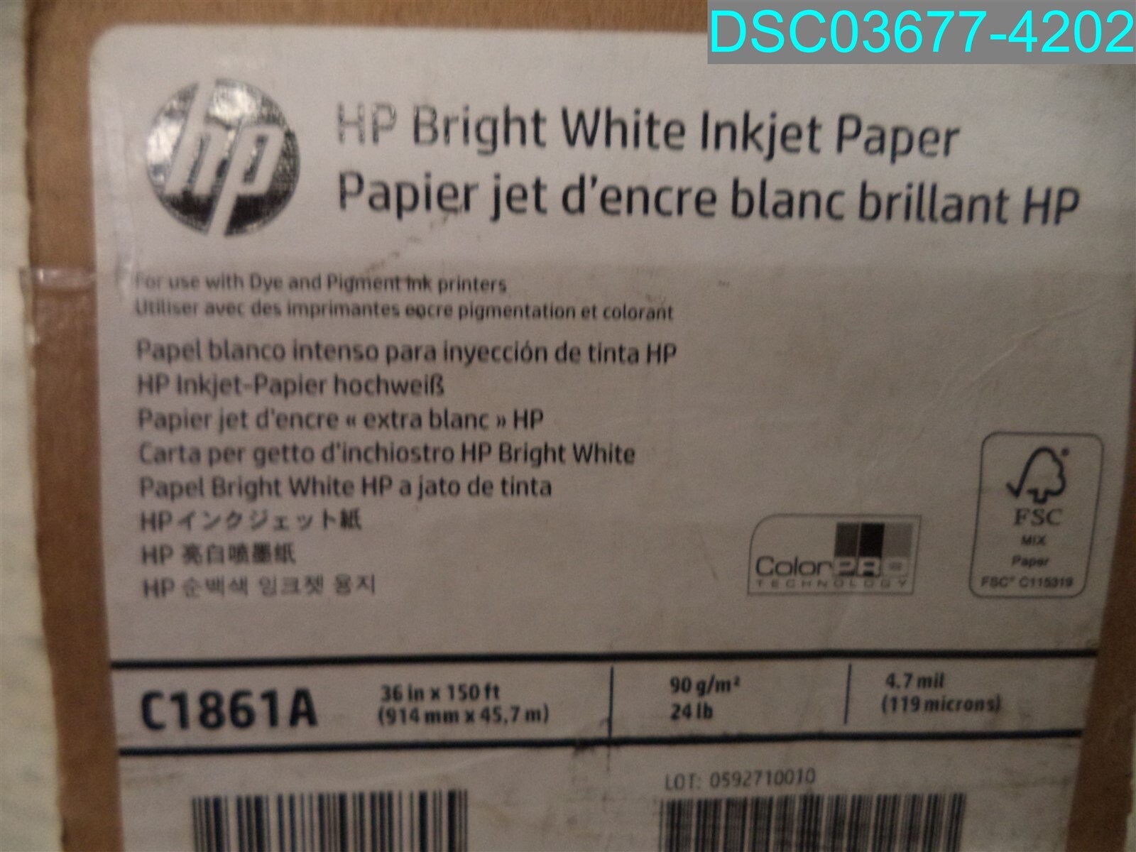 HP Bright White Inkjet Paper 36in x 150ft C1861A 846412012705