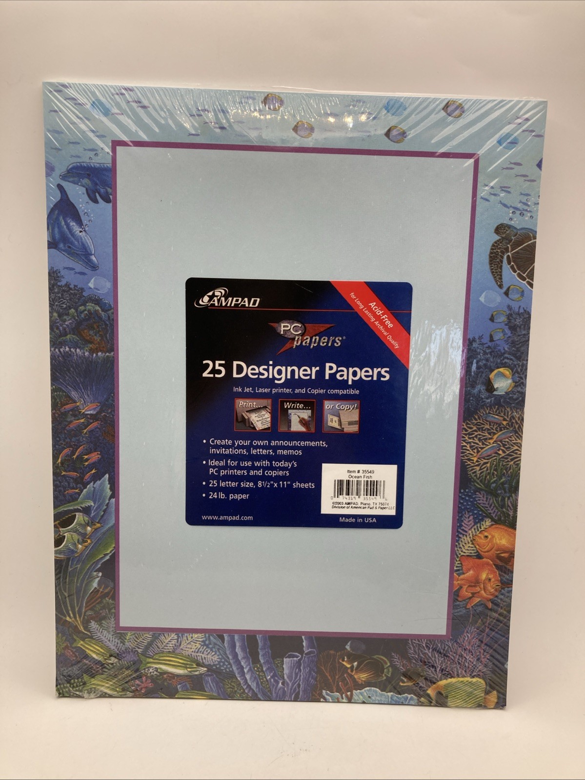 Ampad 1-pk of 25 Sheets Designer PC Paper Printer Ocean Fish New