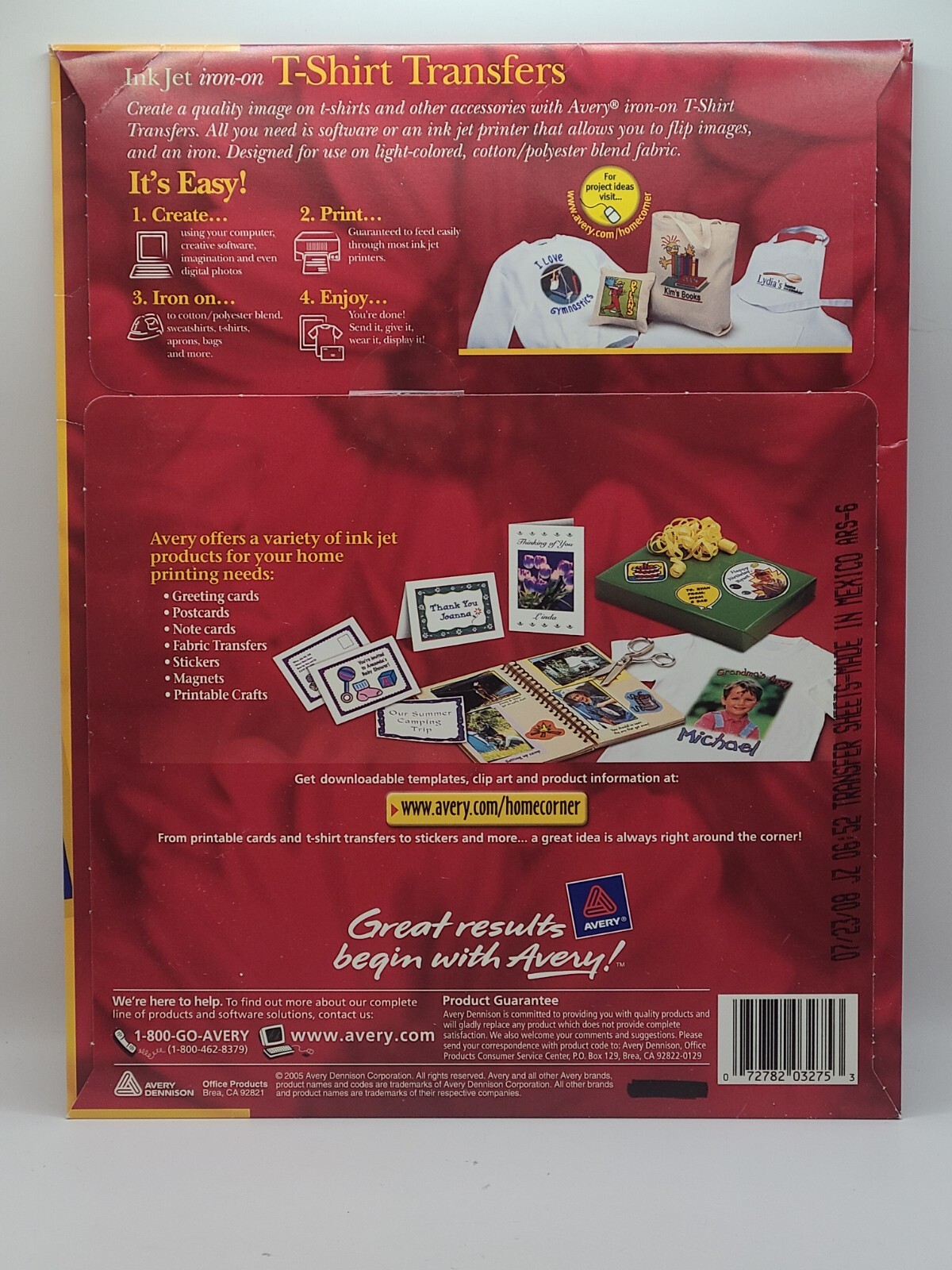 Avery Light Fabric Transfers for Inkjet Printers 8 1/2 x 11 White 12/Pack 3275
