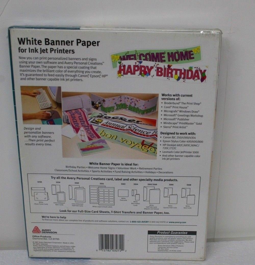 Avery 3272 INKJET BANNER PAPER GREAT FOR PARTY SIGNS WELCOME HOME SIGNS HOLIDAYS