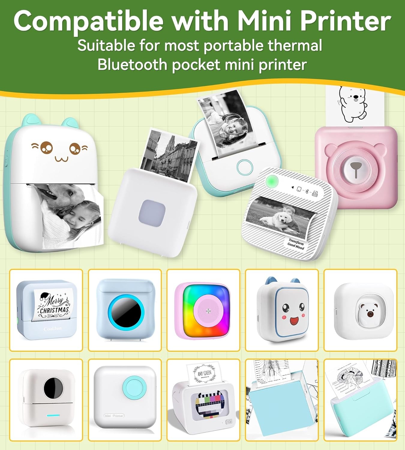 57mm Mini Thermal Sticker Printer Paper 6 Rolls Self Adhesive Black on White