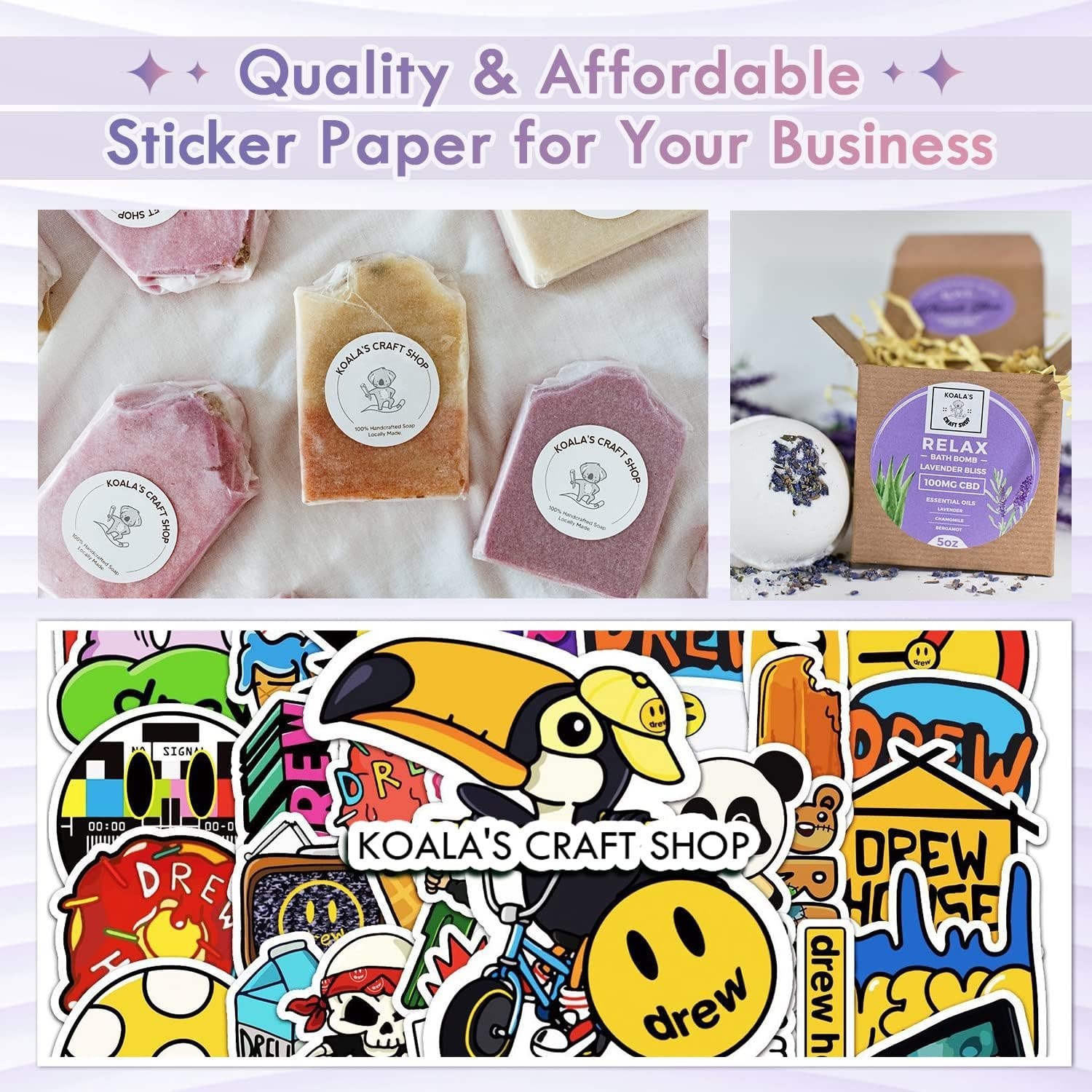 Koala Inkjet Printable Vinyl Sticker Paper for Inkjet Printer – 50 Sheets Whi…